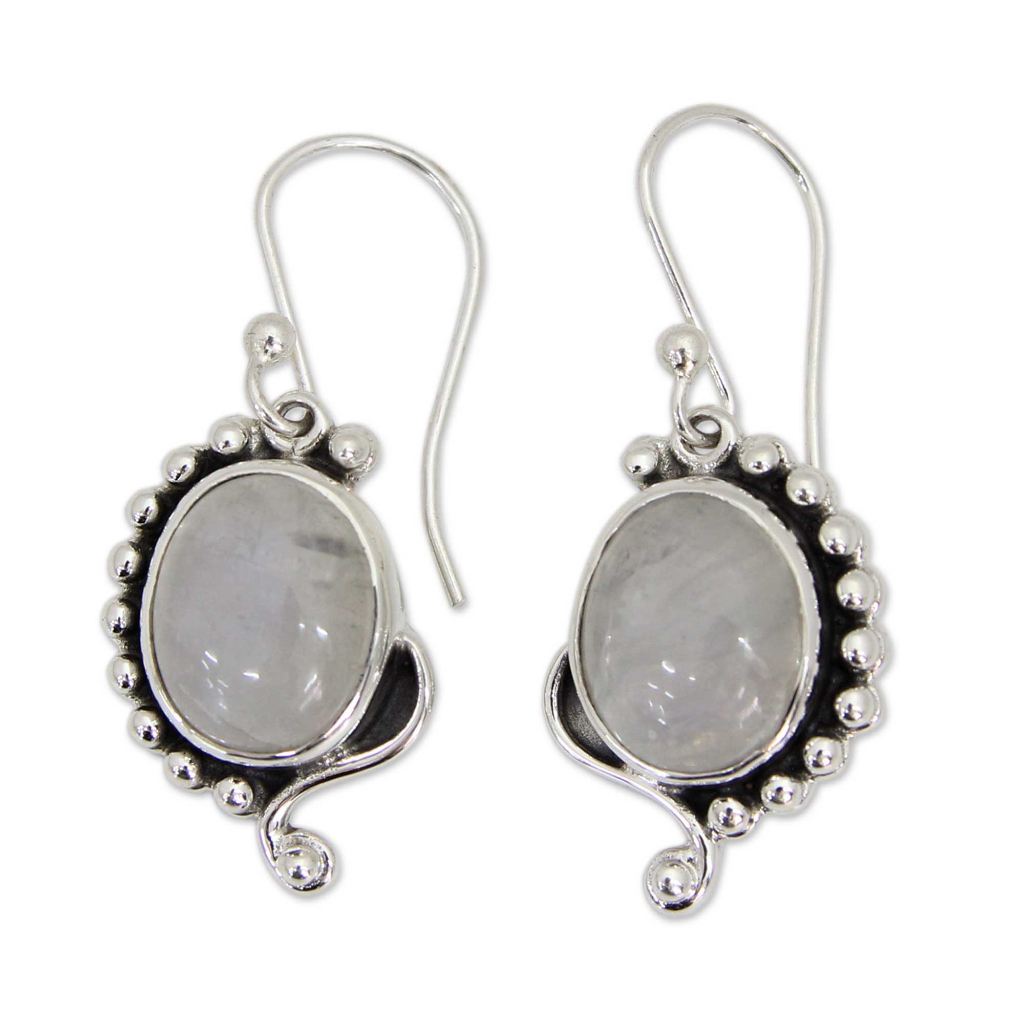 Premium Indian Paisley Rainbow Moonstone Sterling Silver Earrings