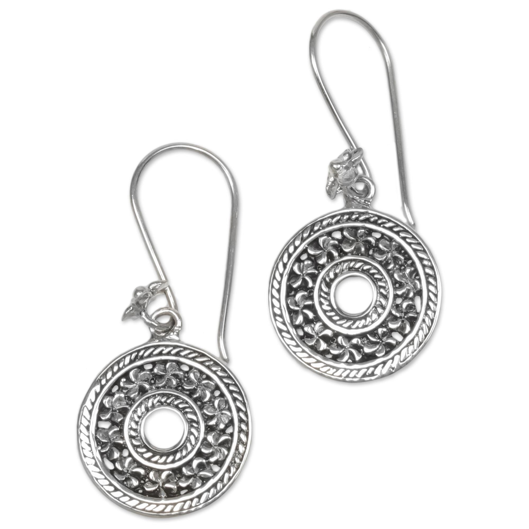 Premium Handcrafted Sterling Silver Floral Dangle Earrings - Inspired by Jepun Flower