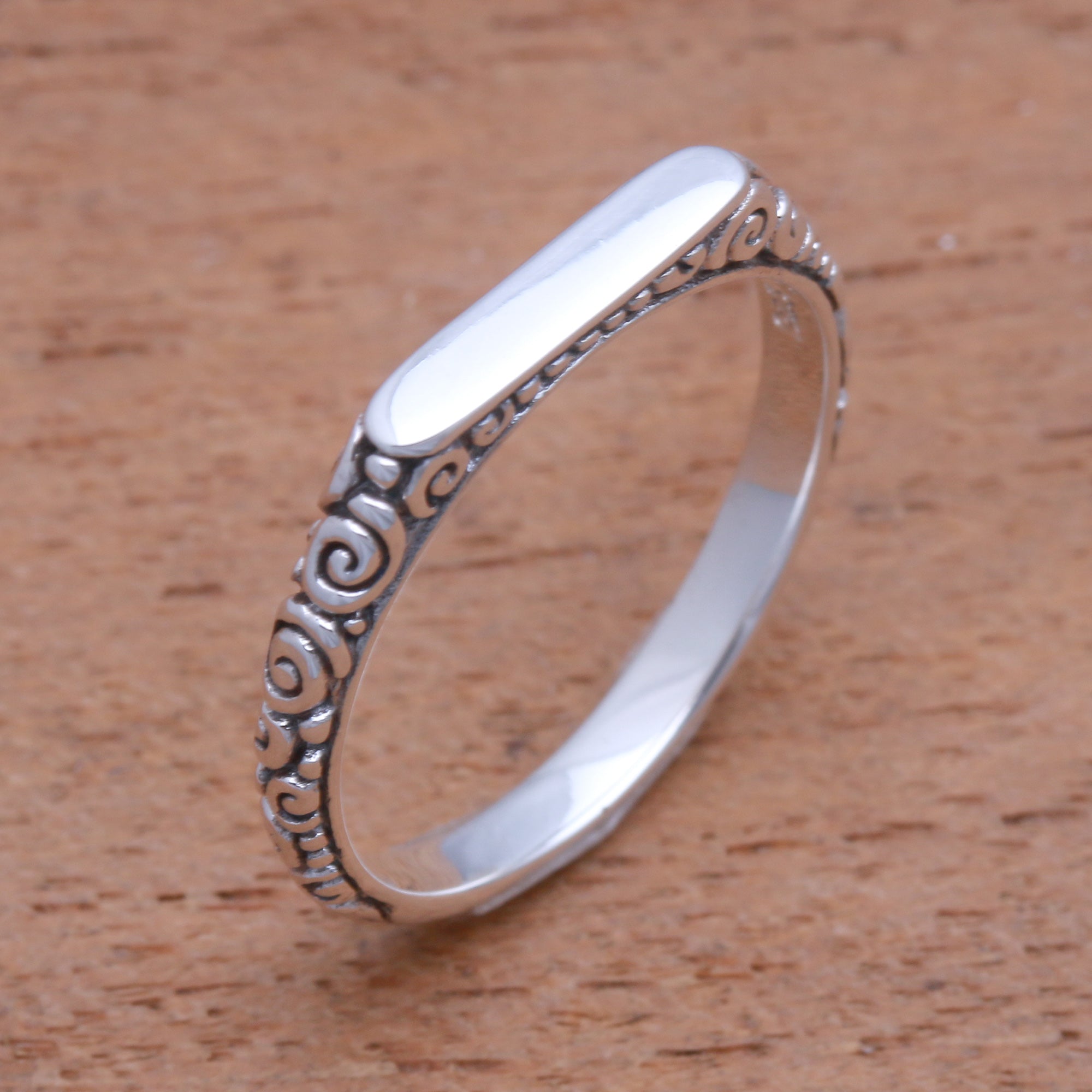 Premium Sterling Silver Intaglio Curls Ring - Handcrafted in Bali