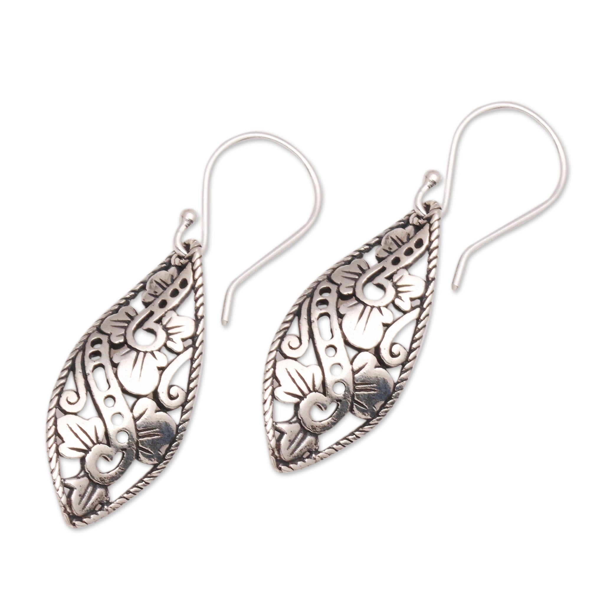 Premium Bali Sterling Silver Openwork Dangle Earrings - Handcrafted Elegance