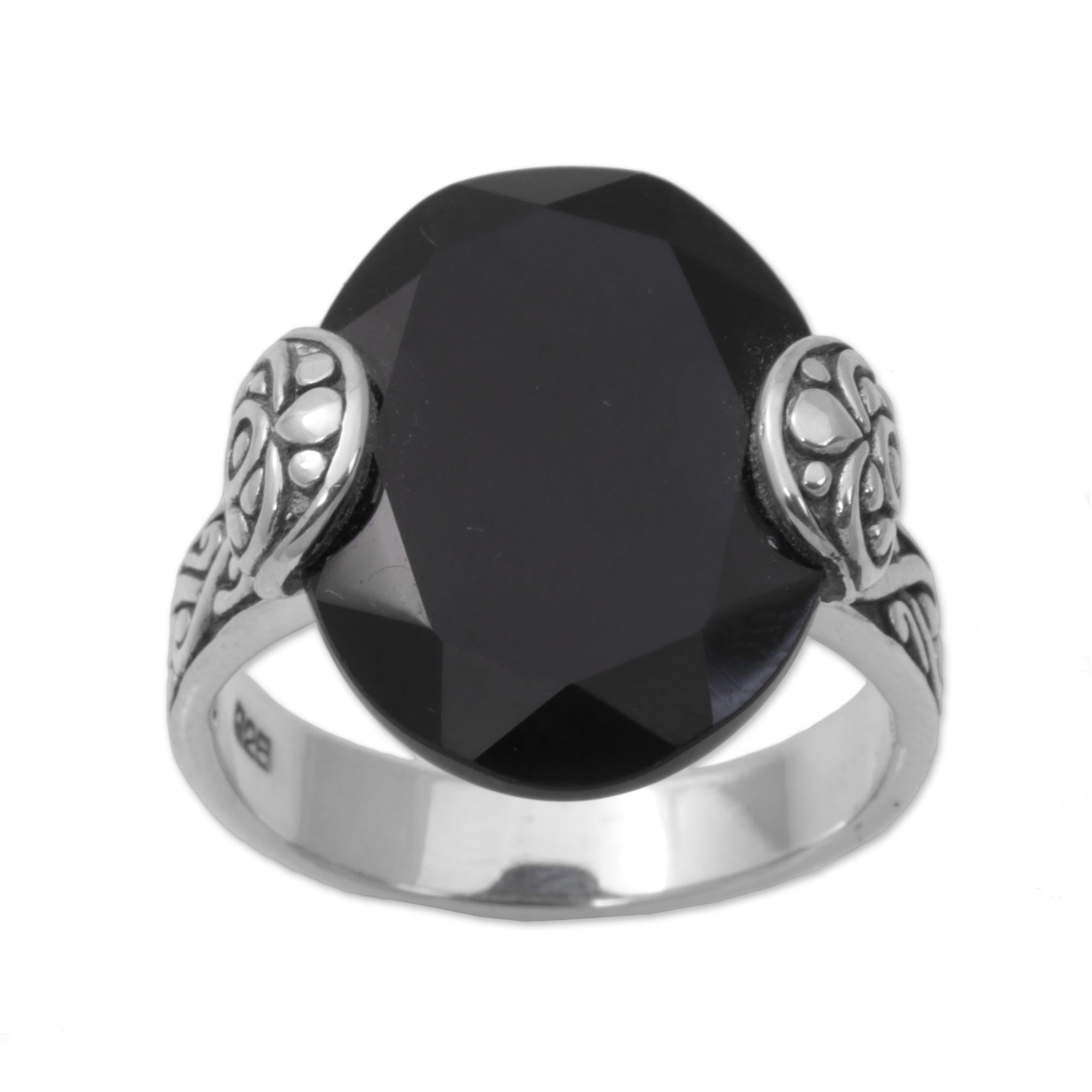 Premium Mystique Oval Onyx & Sterling Silver Cocktail Ring – Handcrafted in Bali