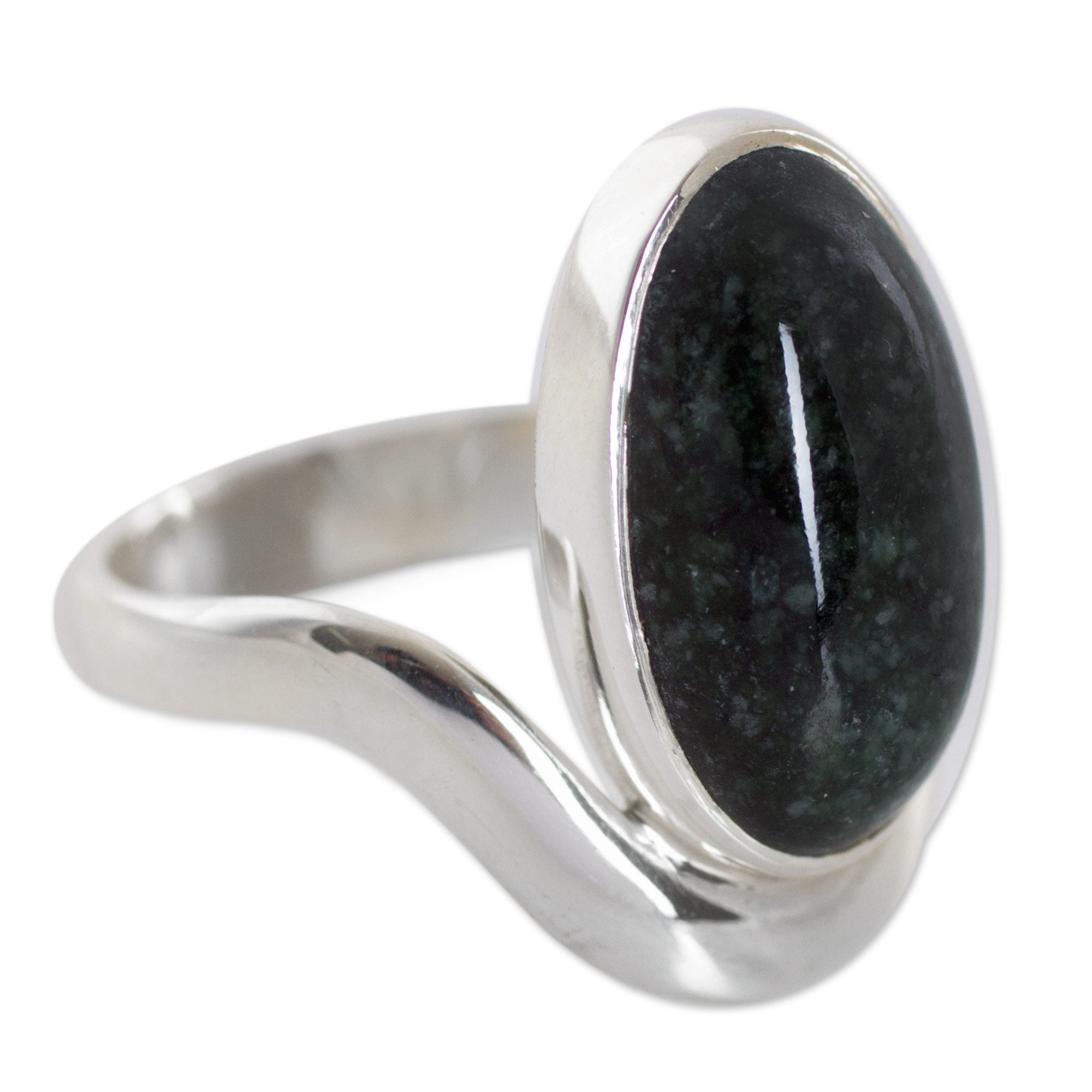 Premium Earth Green Jade Sterling Silver Artisan Ring