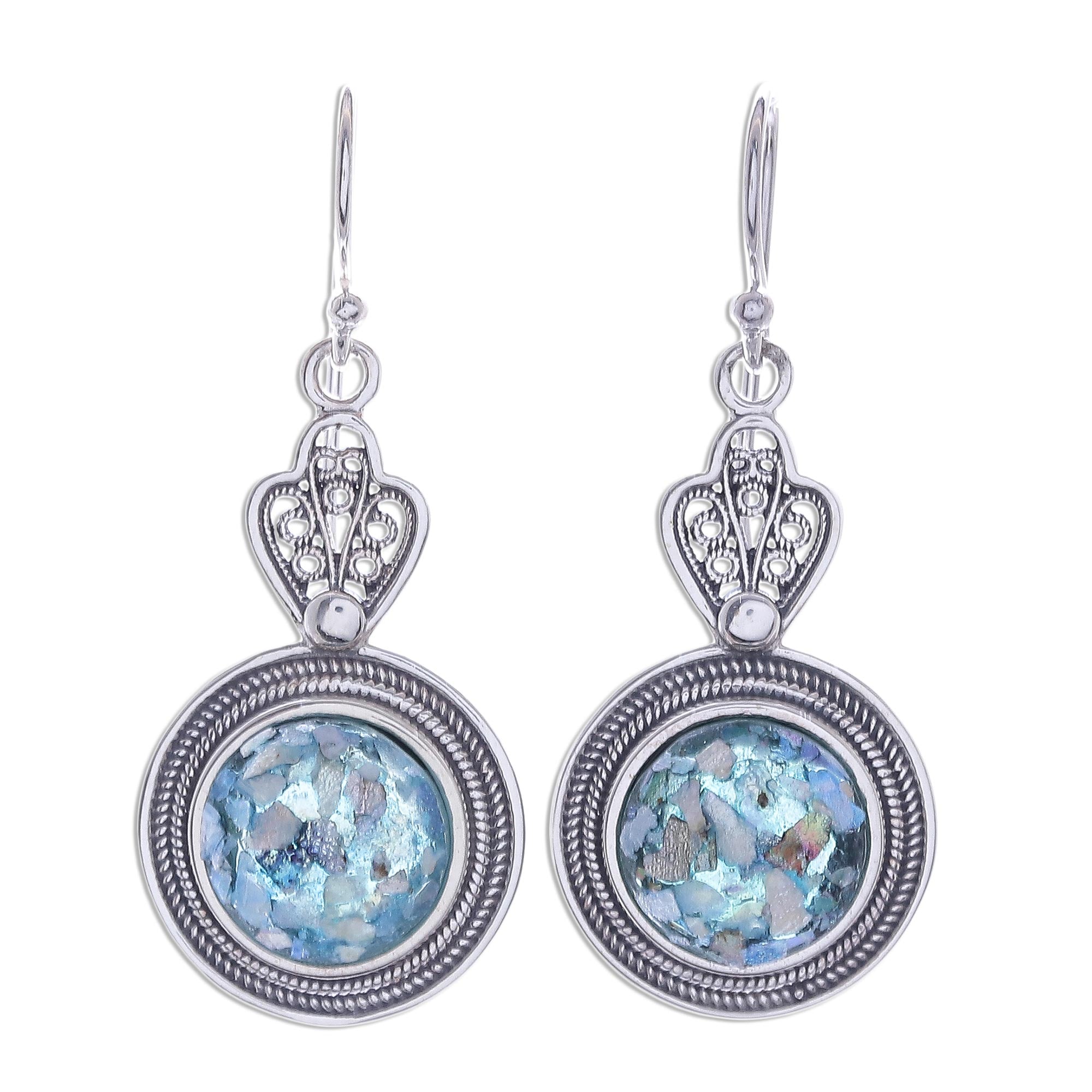 Premium Handcrafted Roman Glass Sterling Silver Earrings - Timeless Elegance