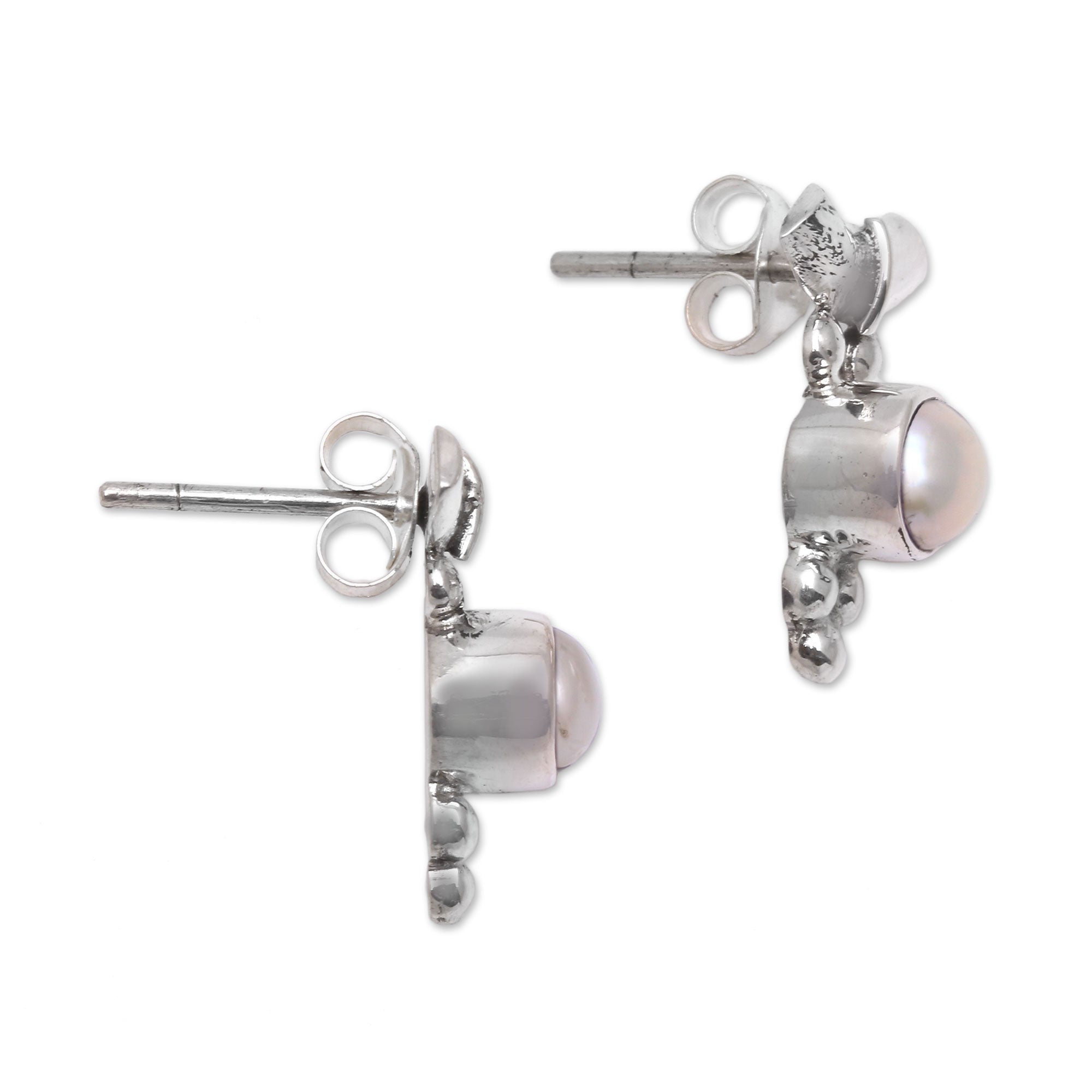 Premium Bali Pearl Drop Earrings with Sterling Silver Dot Motif