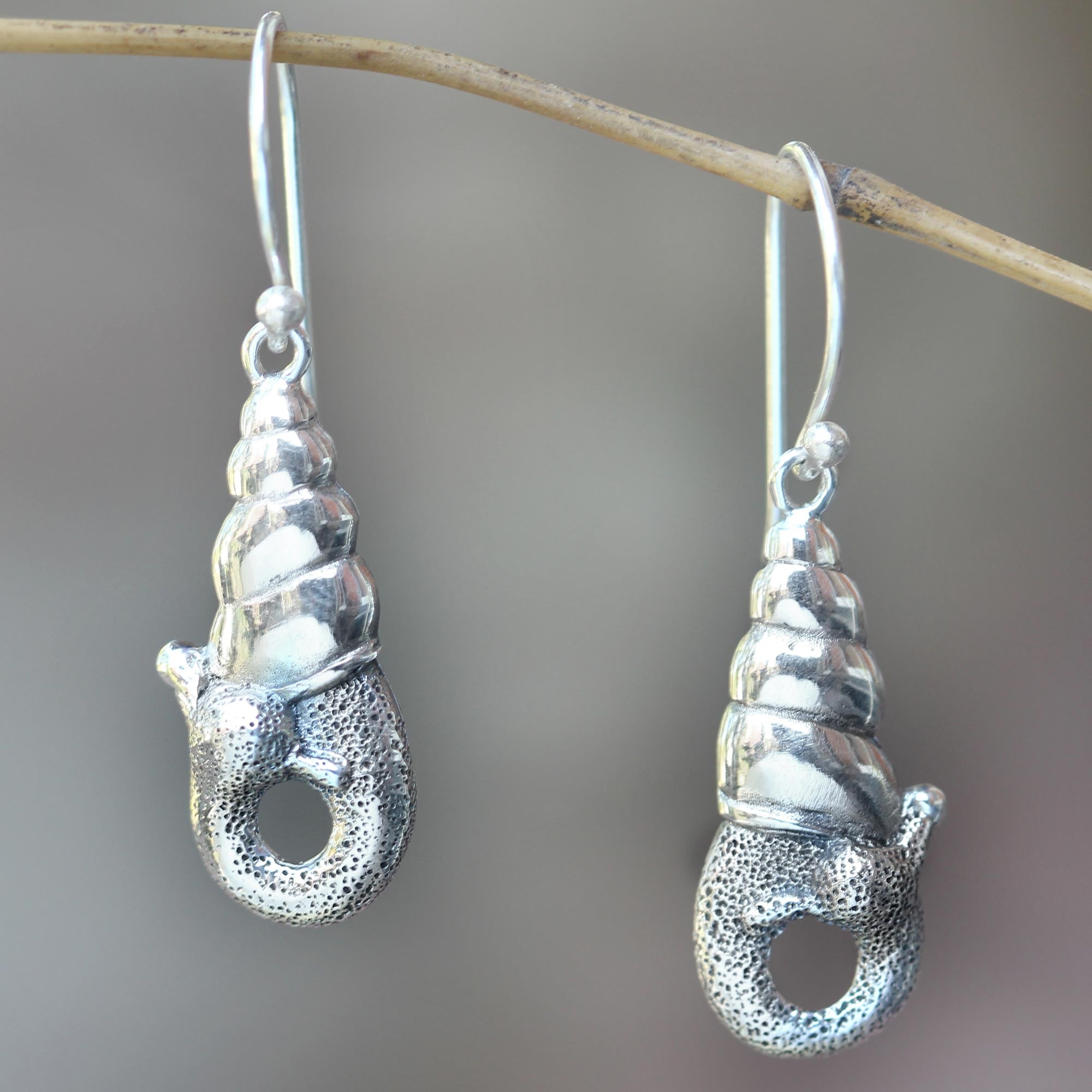 Premium Balinese Snail Sterling Silver Dangle Earrings - Handcrafted Elegance