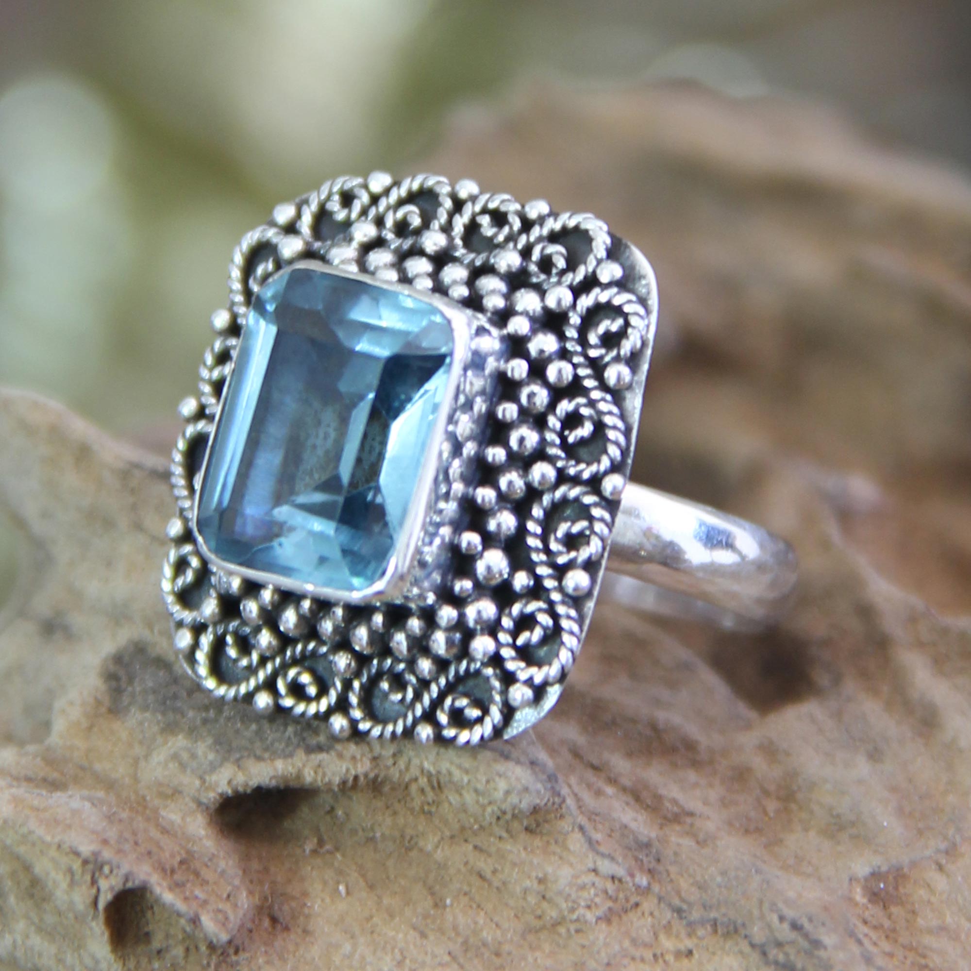 Premium Java Skies Blue Topaz & Sterling Silver Cocktail Ring