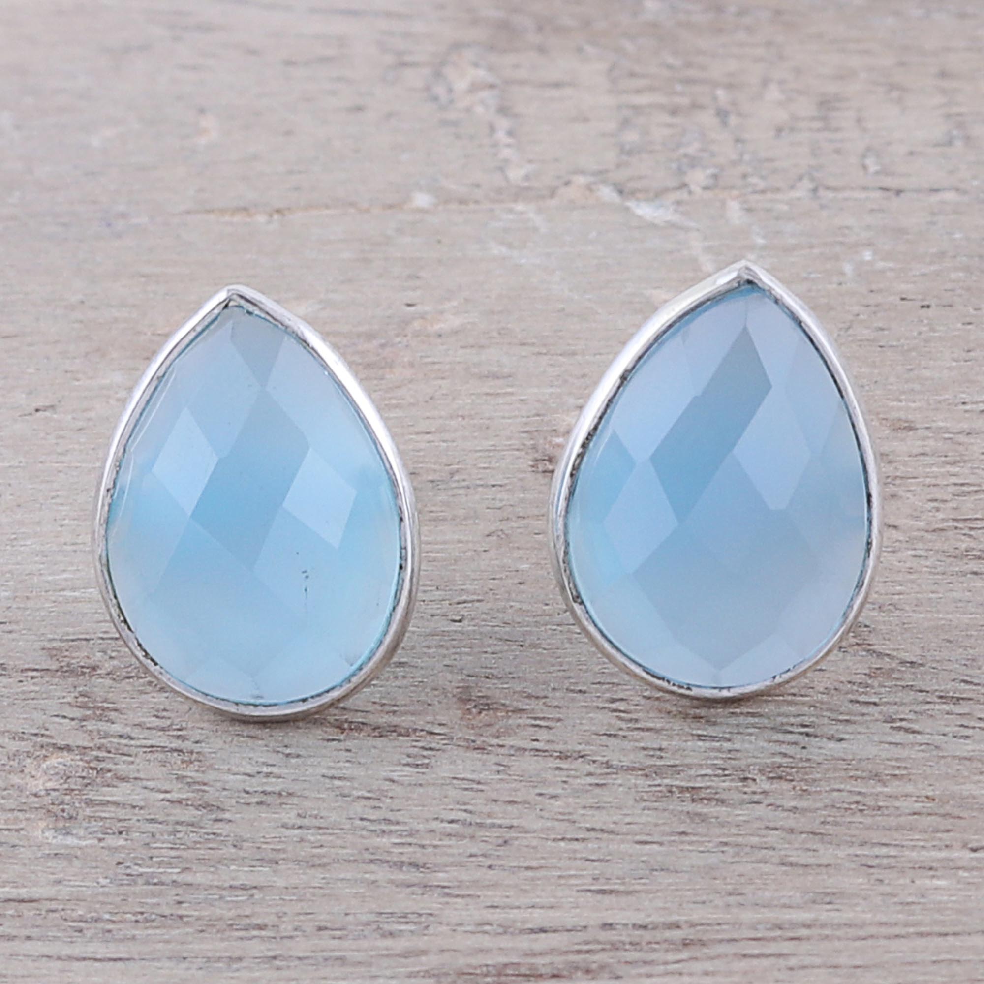 Premium Mystic Tears Teardrop Chalcedony Earrings – Handcrafted Sterling Silver Jewelry