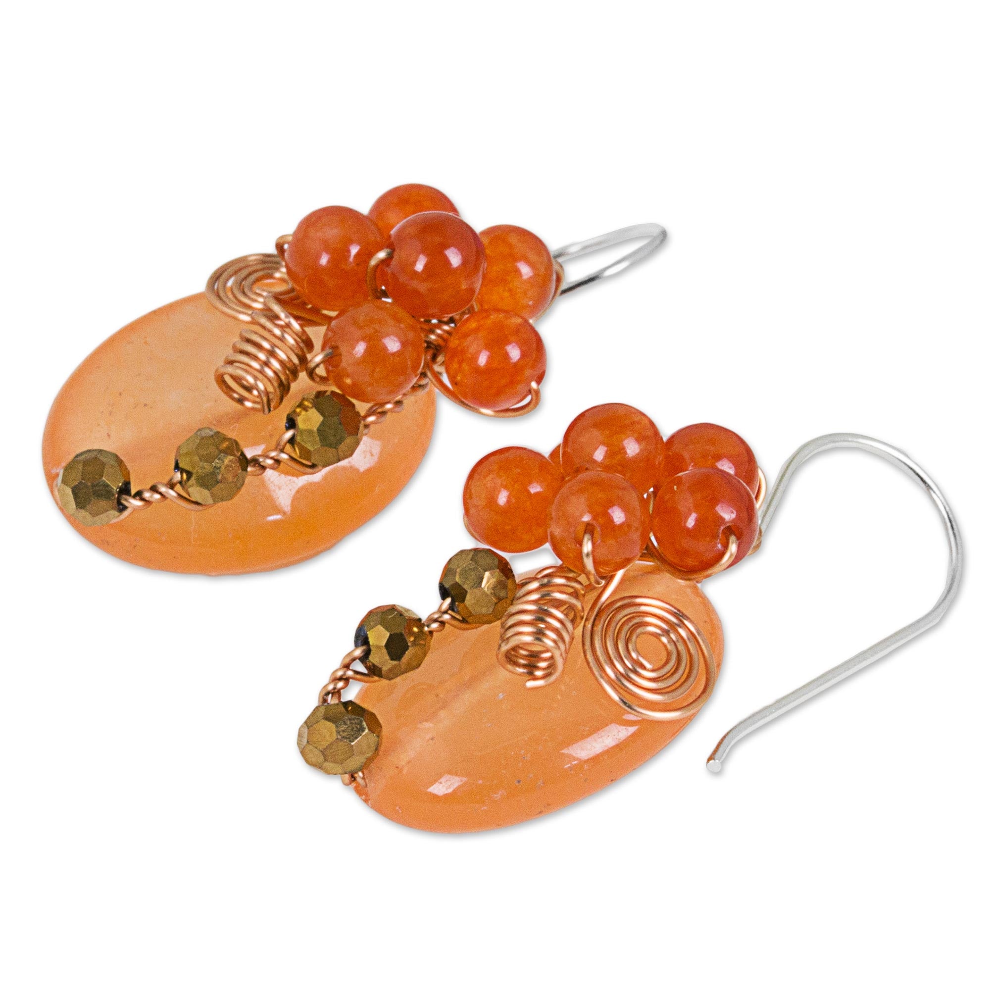 Premium Orange Quartz Silver Beaded Earrings - Garden Bliss Collection