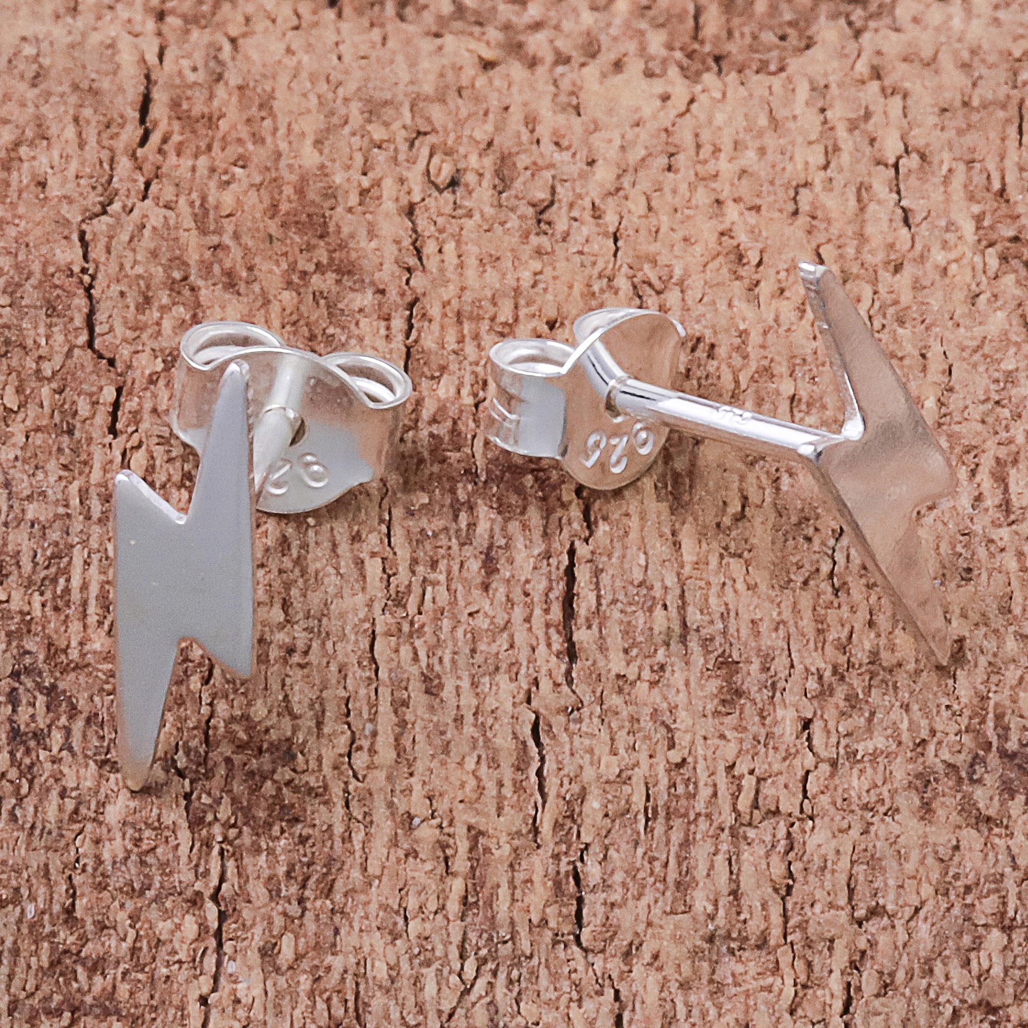 Premium Sterling Silver Lightning Bolt Stud Earrings - Handcrafted in Thailand