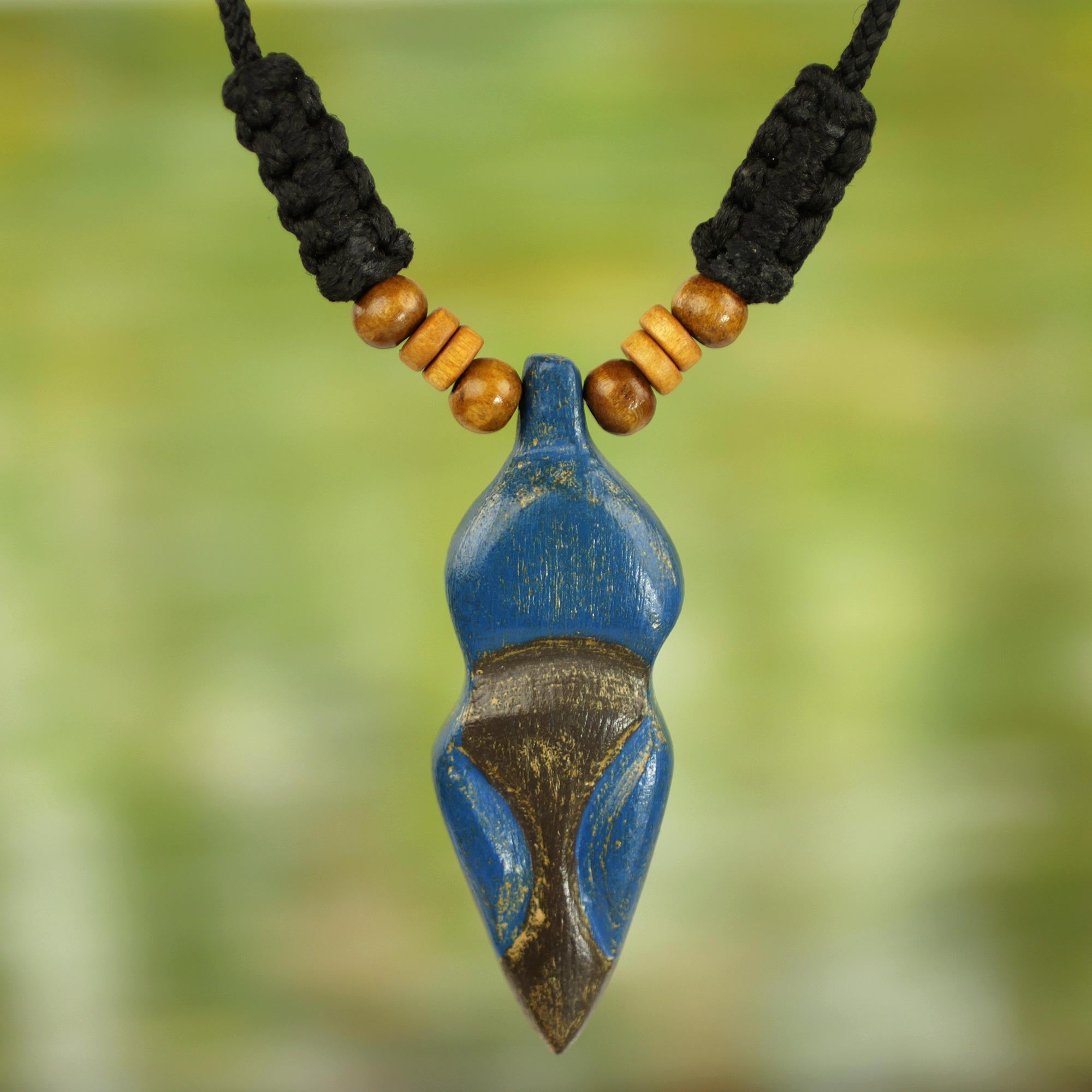 Premium Akwatia Diamond Adjustable Sese Wood Necklace – Blue & Black Handcrafted Jewelry from Ghana