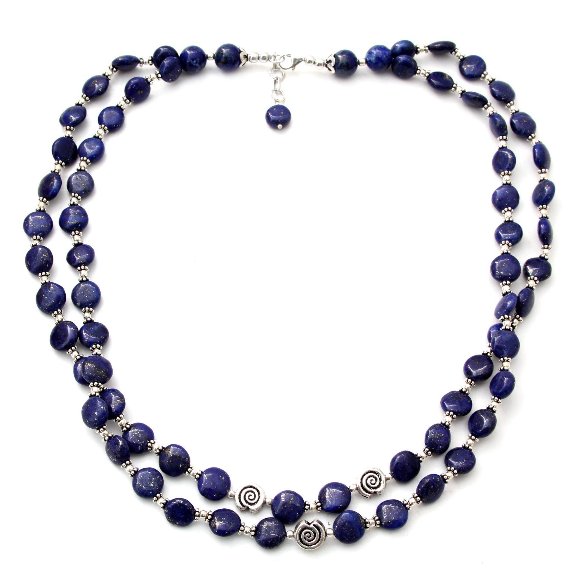 Premium Lapis Lazuli Sterling Silver Beaded Necklace - Handcrafted Elegance