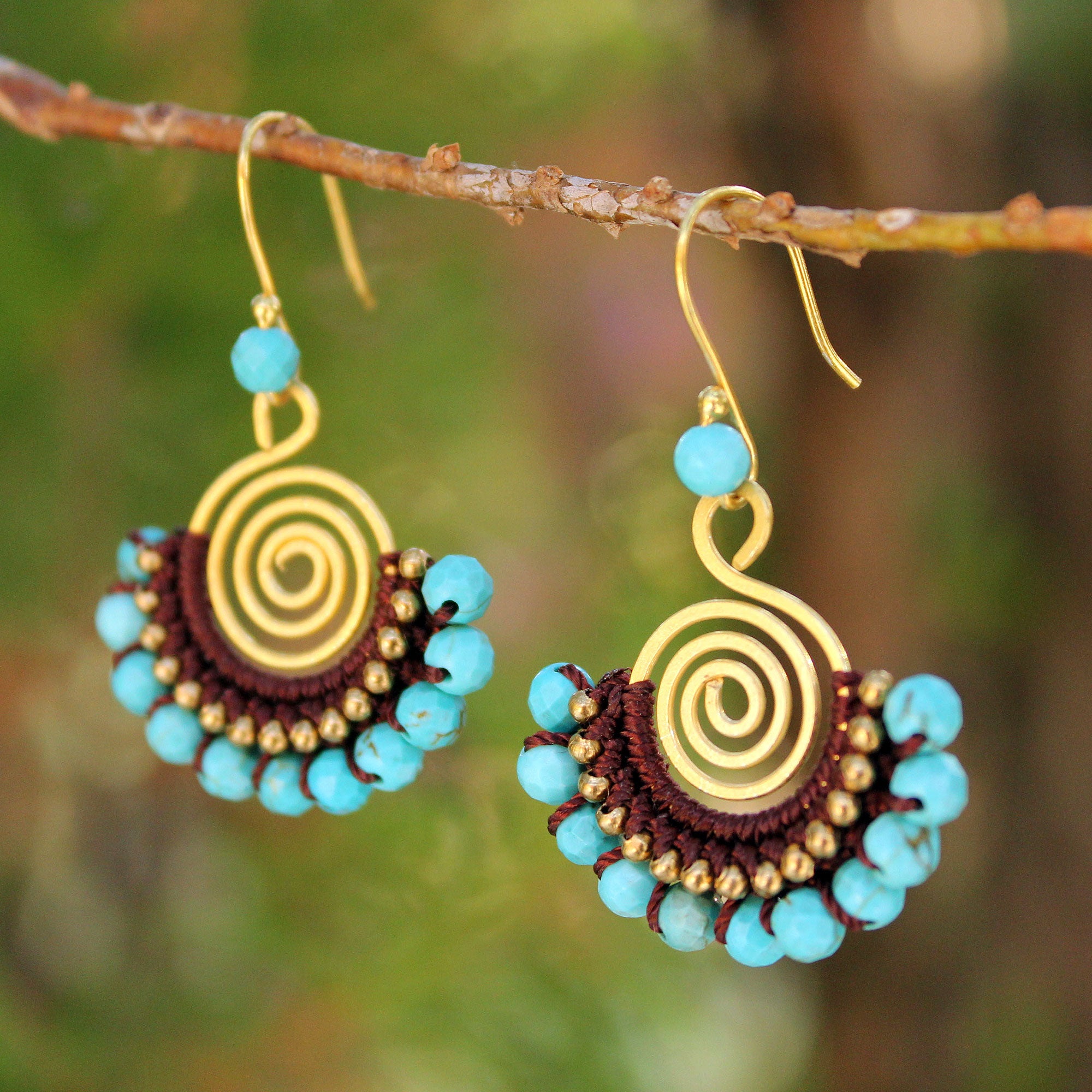 Premium Blue Spiral Gold Dangle Earrings - Handcrafted Elegance