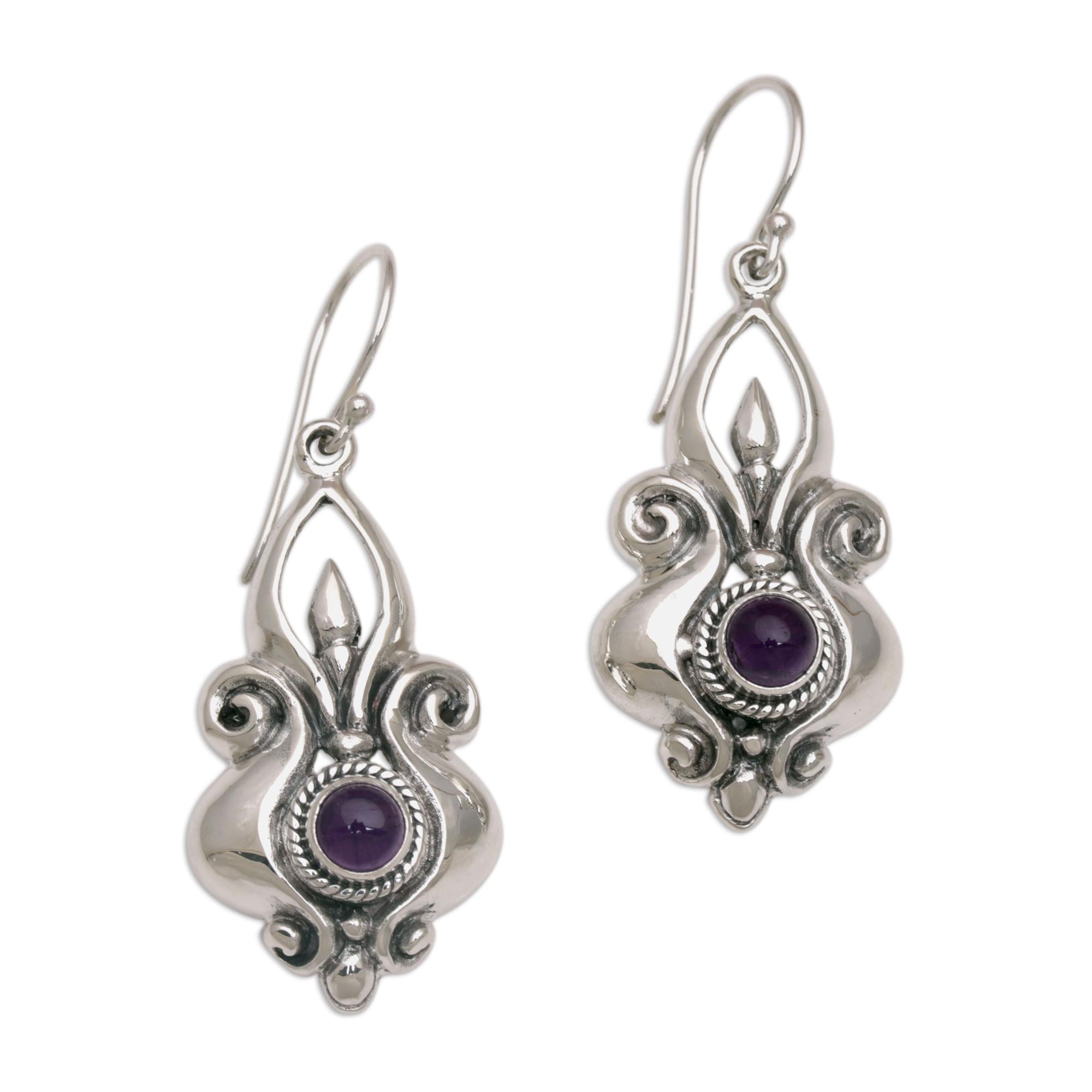 Premium Amethyst Sterling Silver Dangle Earrings – Handcrafted Elegance from Indonesia