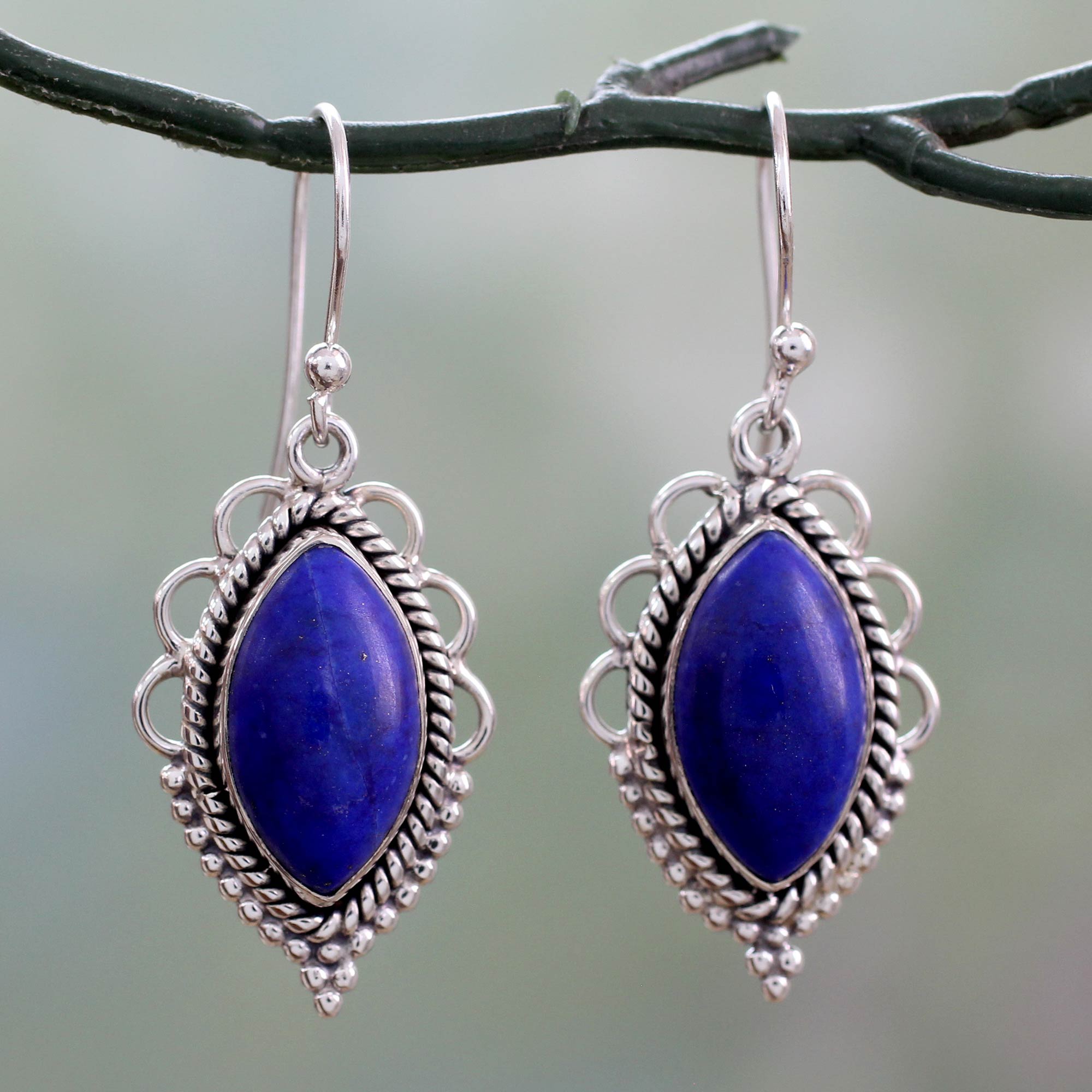 Premium Indian Ocean Sterling Silver Earrings with Deep Blue Lapis Lazuli Gemstones