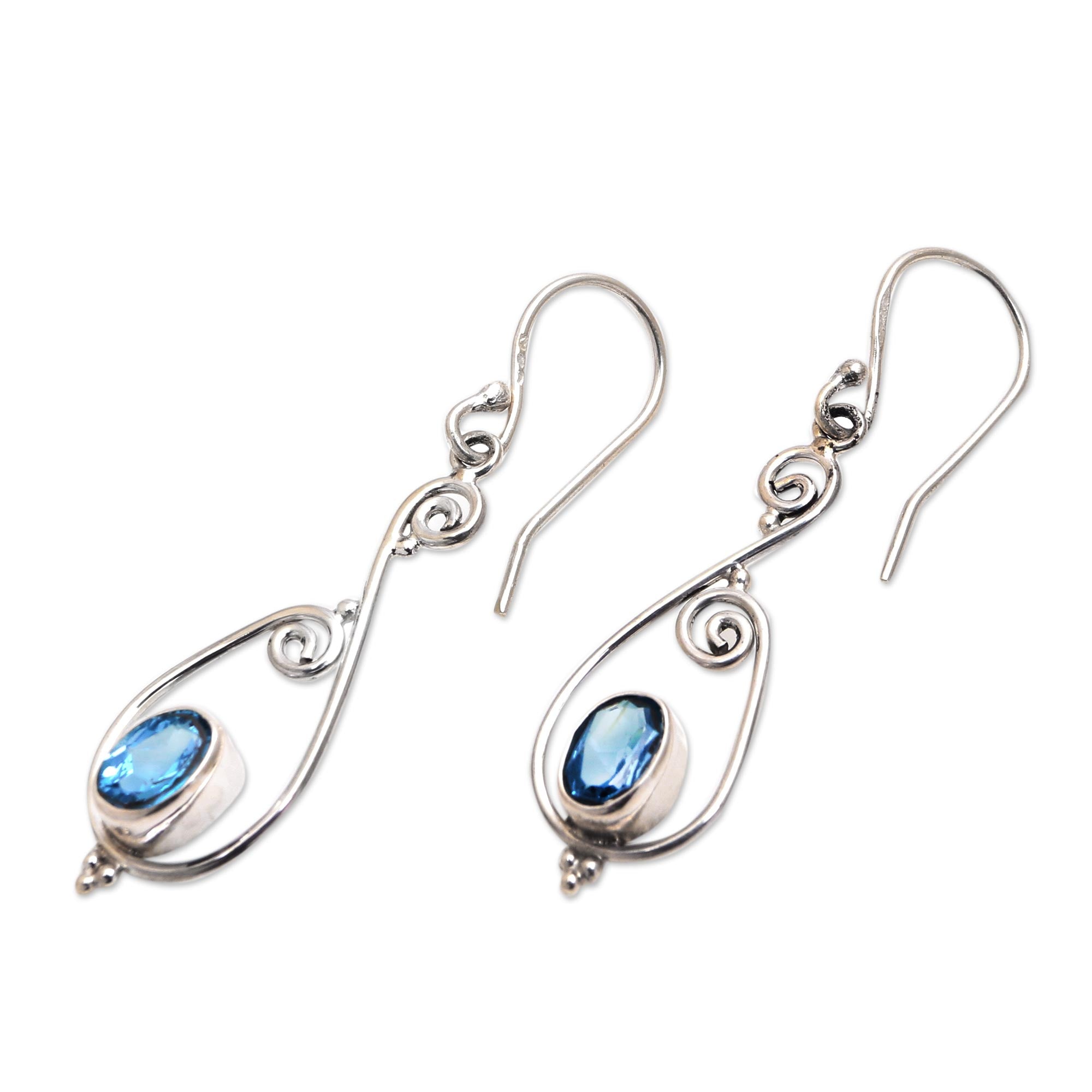 Premium Blue Topaz Dangle Earrings – Handcrafted Sterling Silver Elegance from Bali