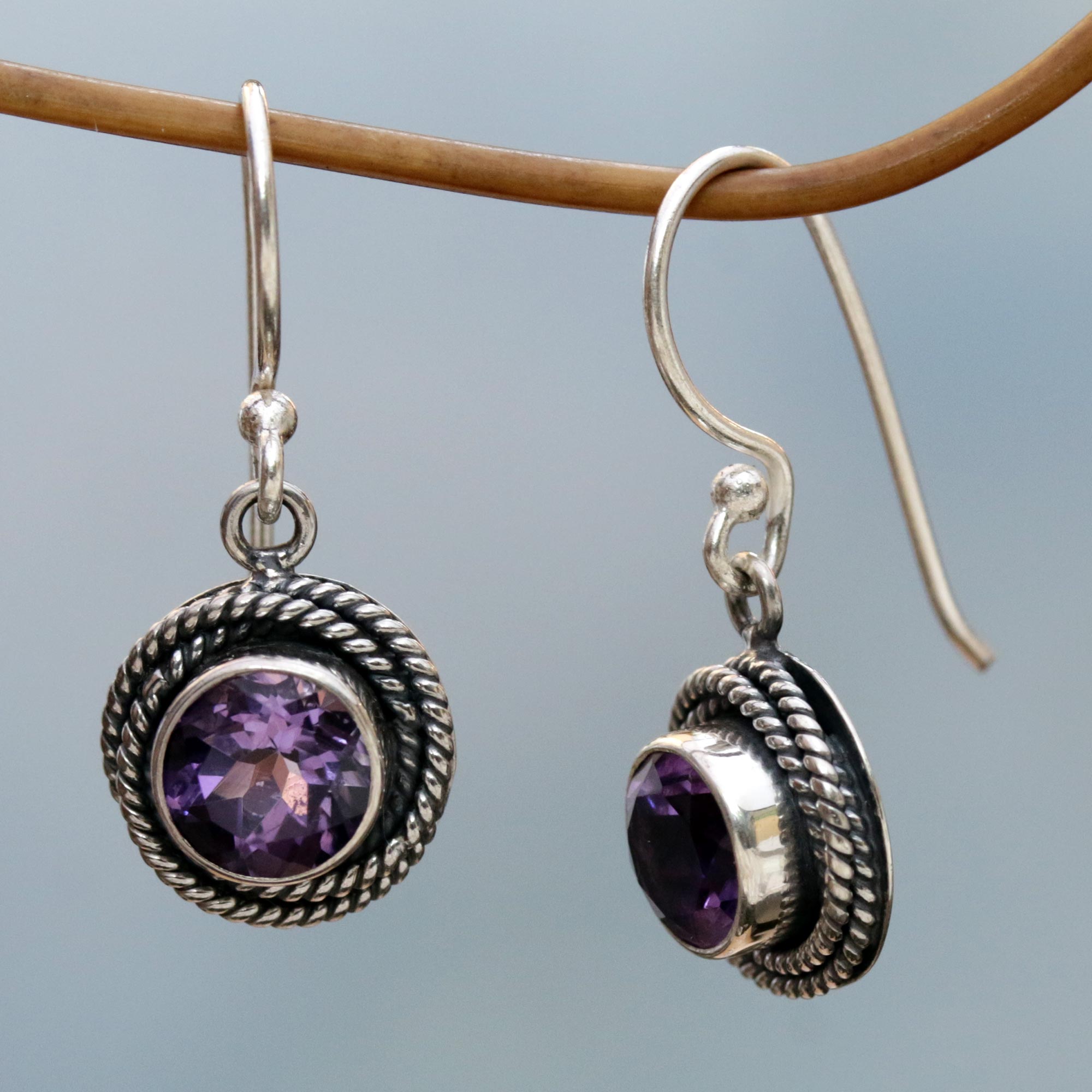 Premium Amethyst Dangle Earrings in Sterling Silver – Handcrafted by Indonesian Artisans