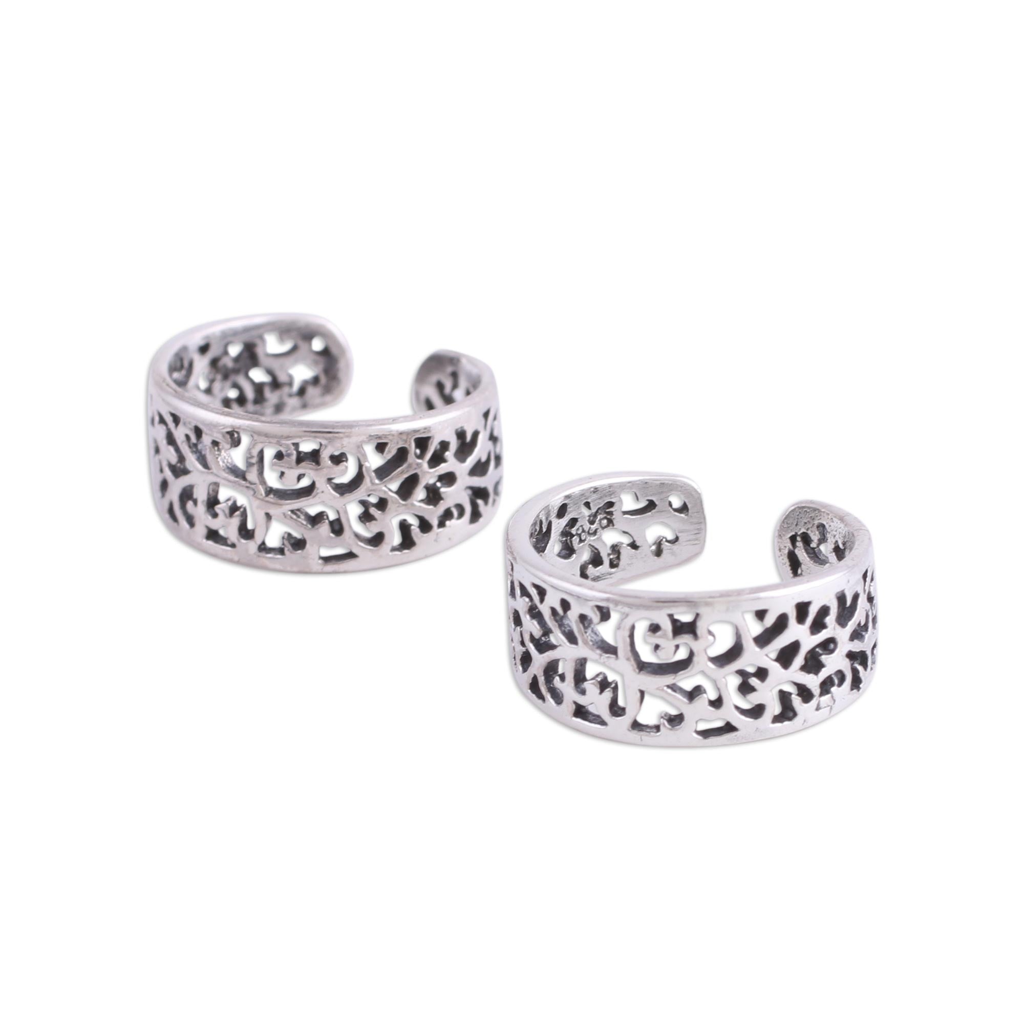 Premium Artisan Sterling Silver Toe Rings - Intricate Vine Design (Pair)