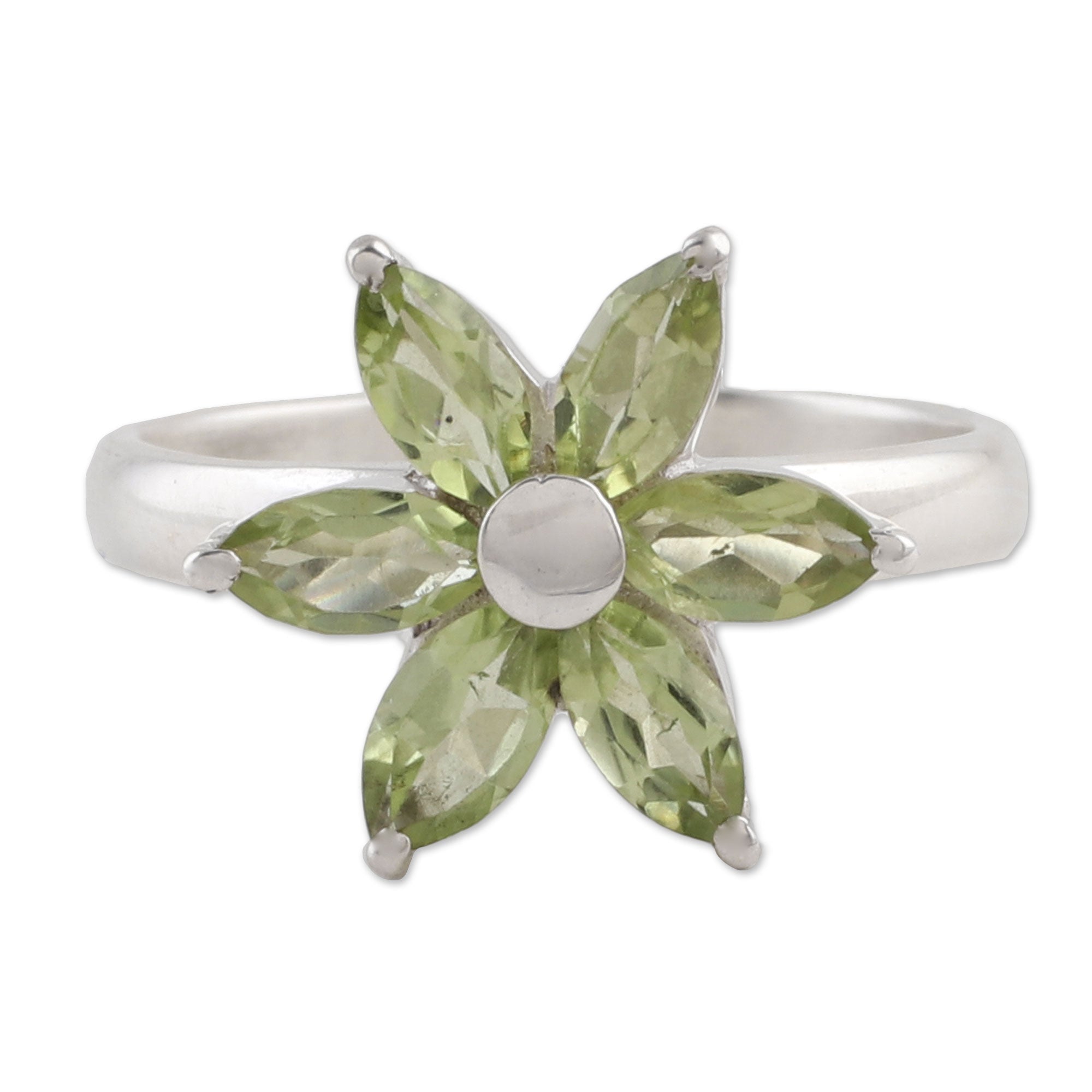 Premium Sterling Silver Peridot Floral Ring – Handcrafted Elegance from India