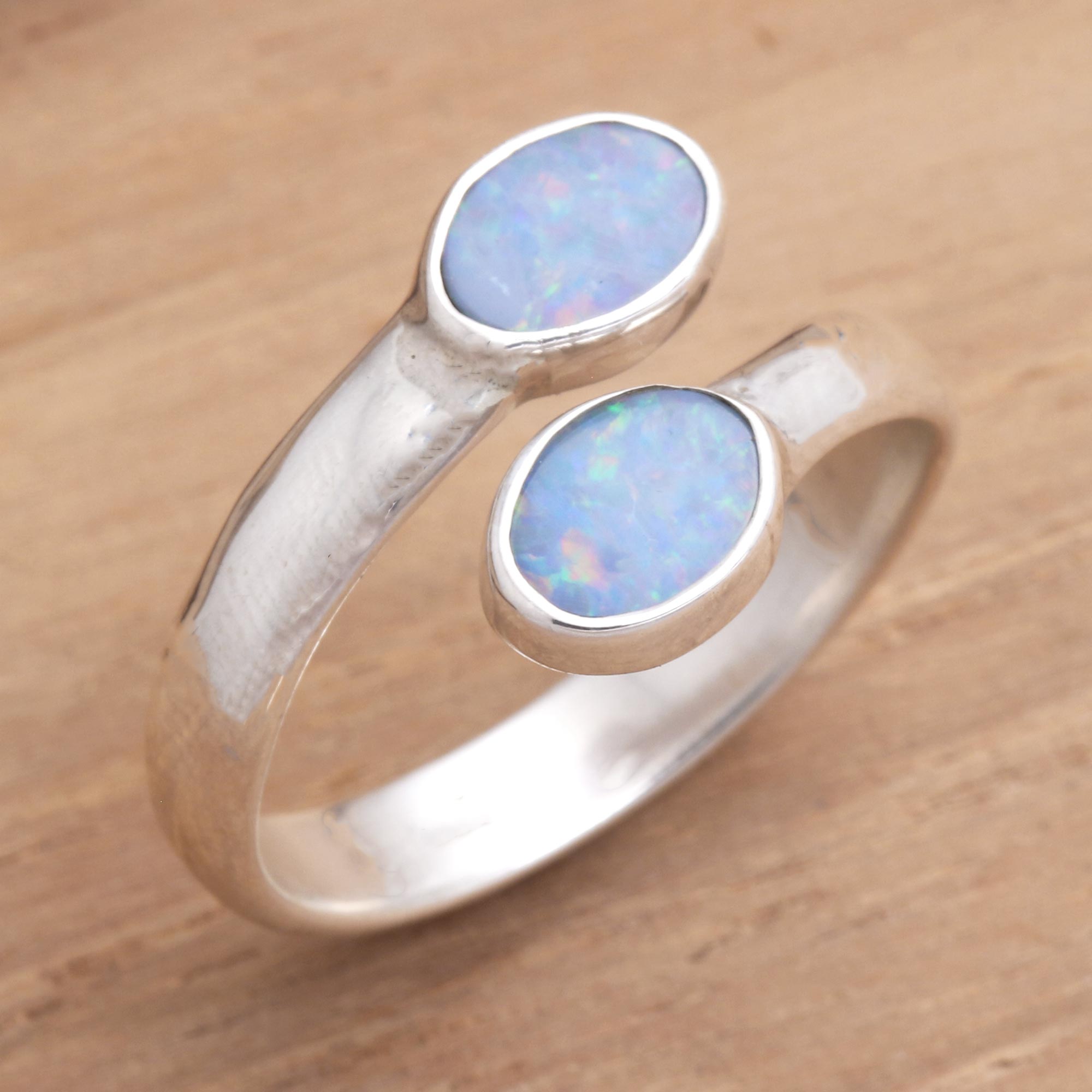 Premium Indonesian Opal Wrap Ring - Sterling Silver Elegance