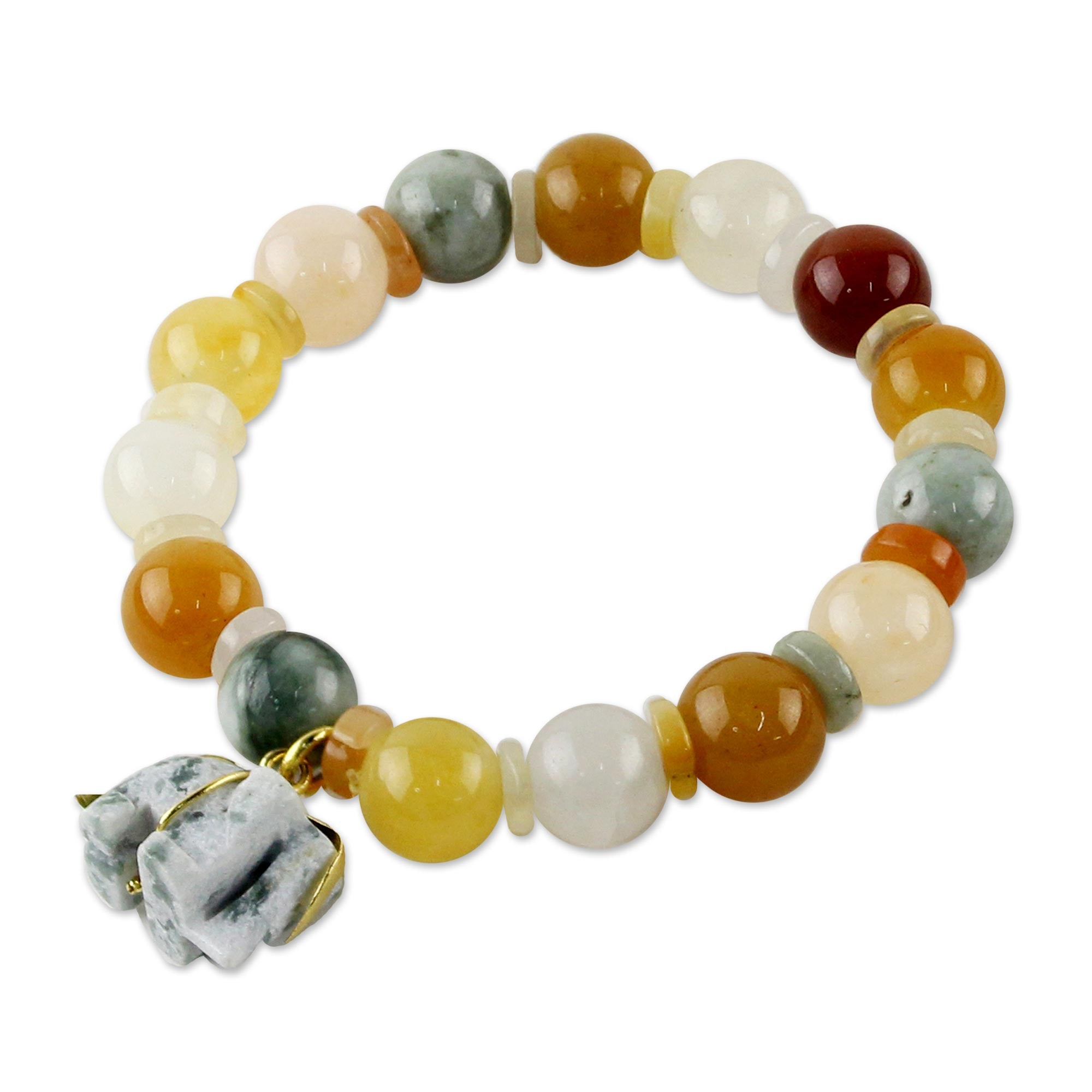 Premium Elephant Memory Beaded Bracelet - Handcrafted Jade & Gold