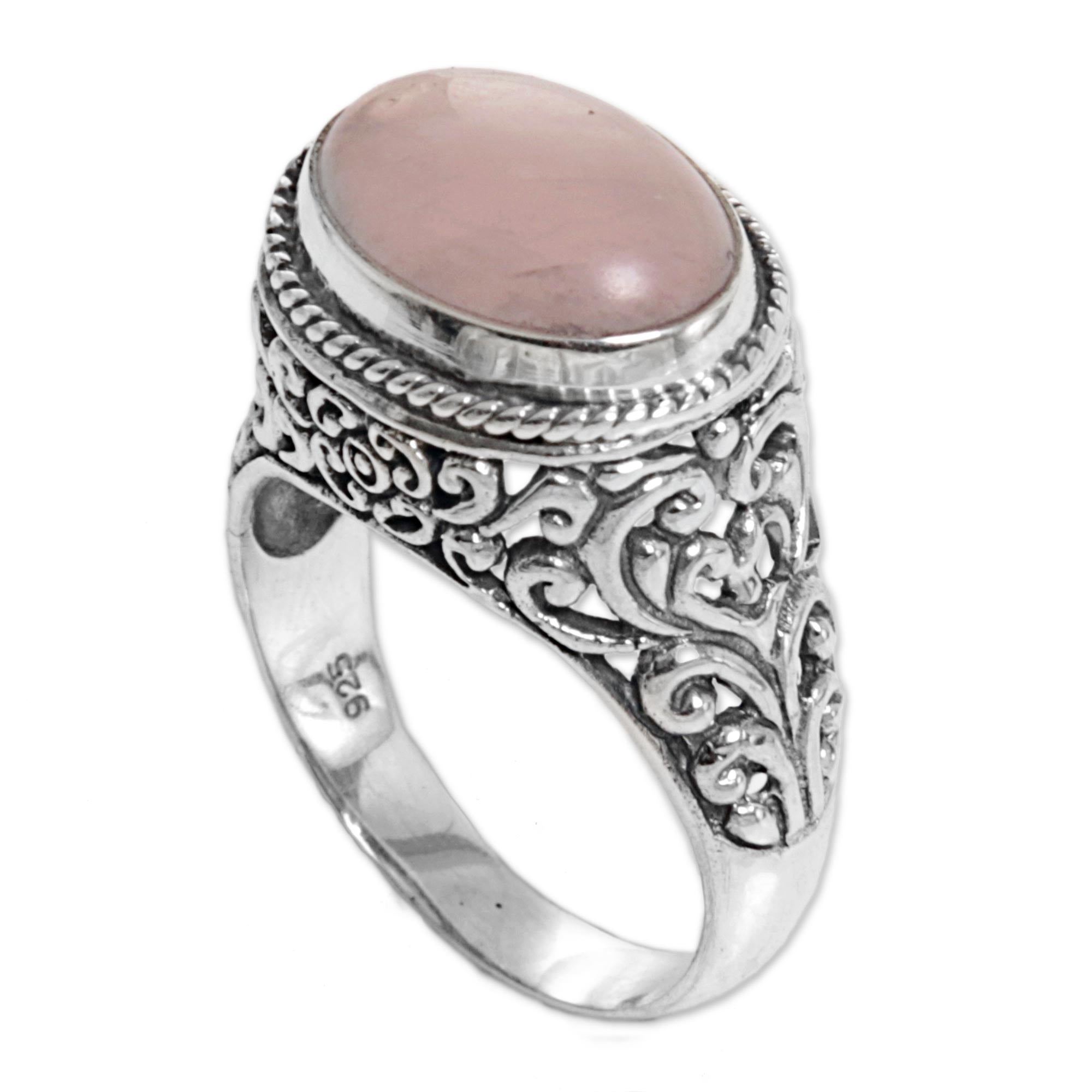 Premium Bali Rose Quartz Cocktail Ring – Handcrafted Elegance