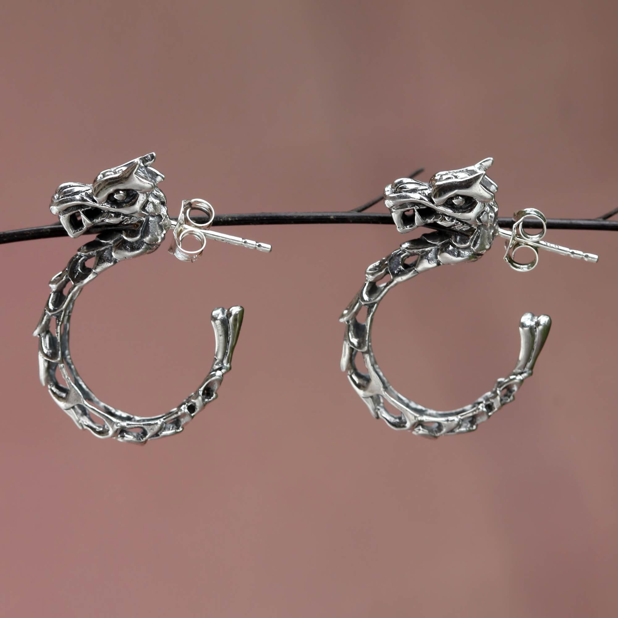 Premium Anantaboga Dragon Sterling Silver Hoop Earrings