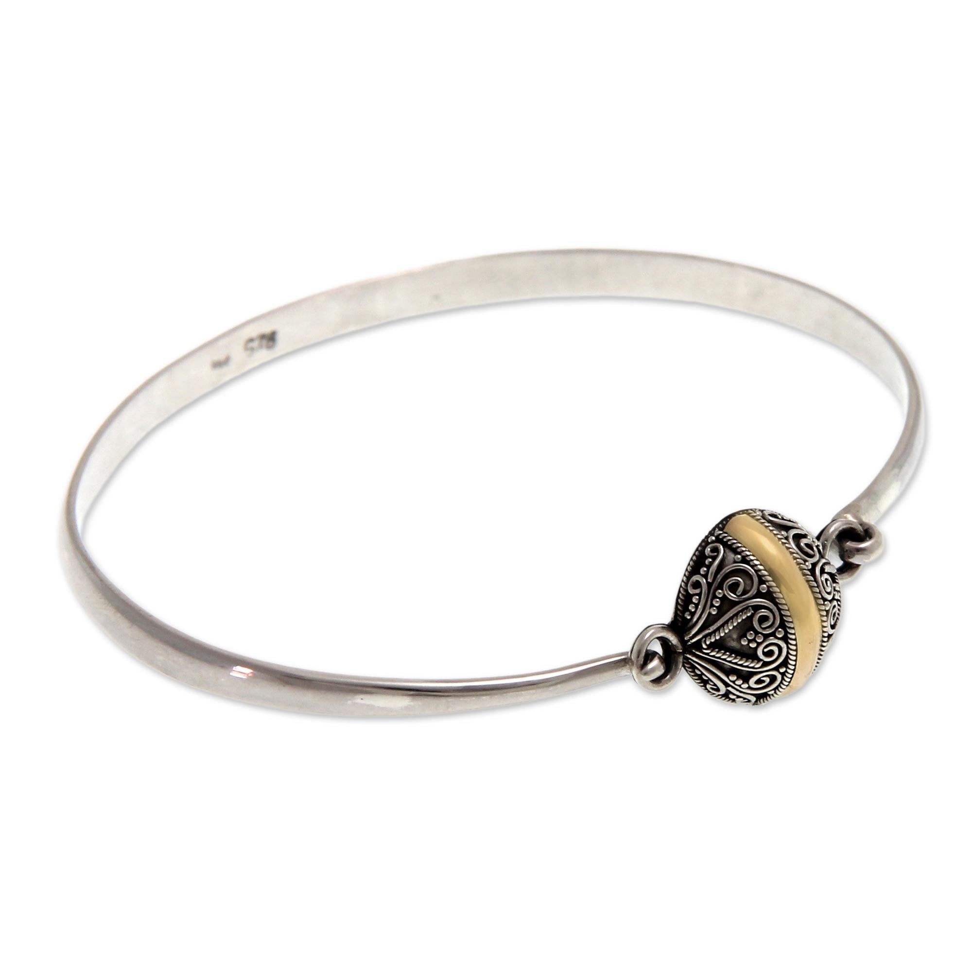 Premium Lunar Orbit Sterling Silver & 18k Gold Bangle - Handcrafted Elegance