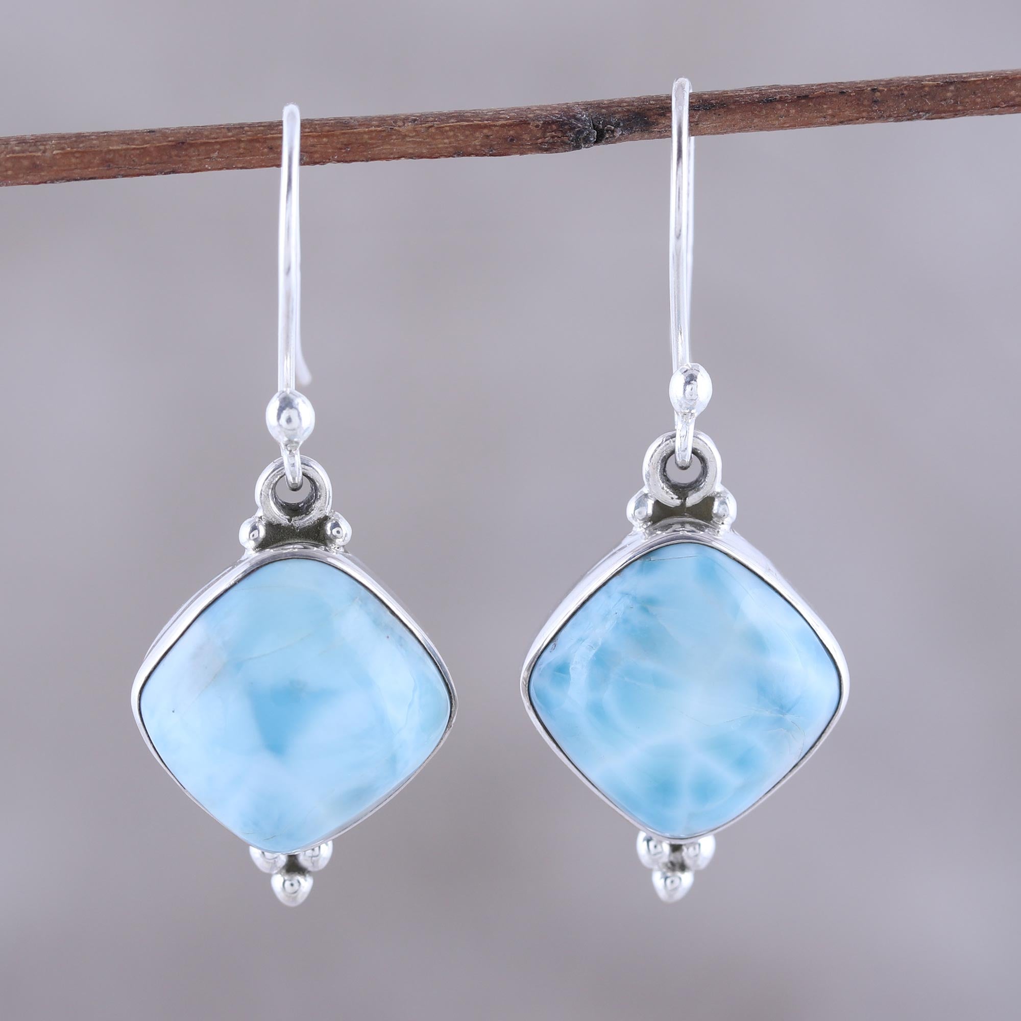 Premium Larimar Dangle Earrings - Handcrafted Sterling Silver Jewelry