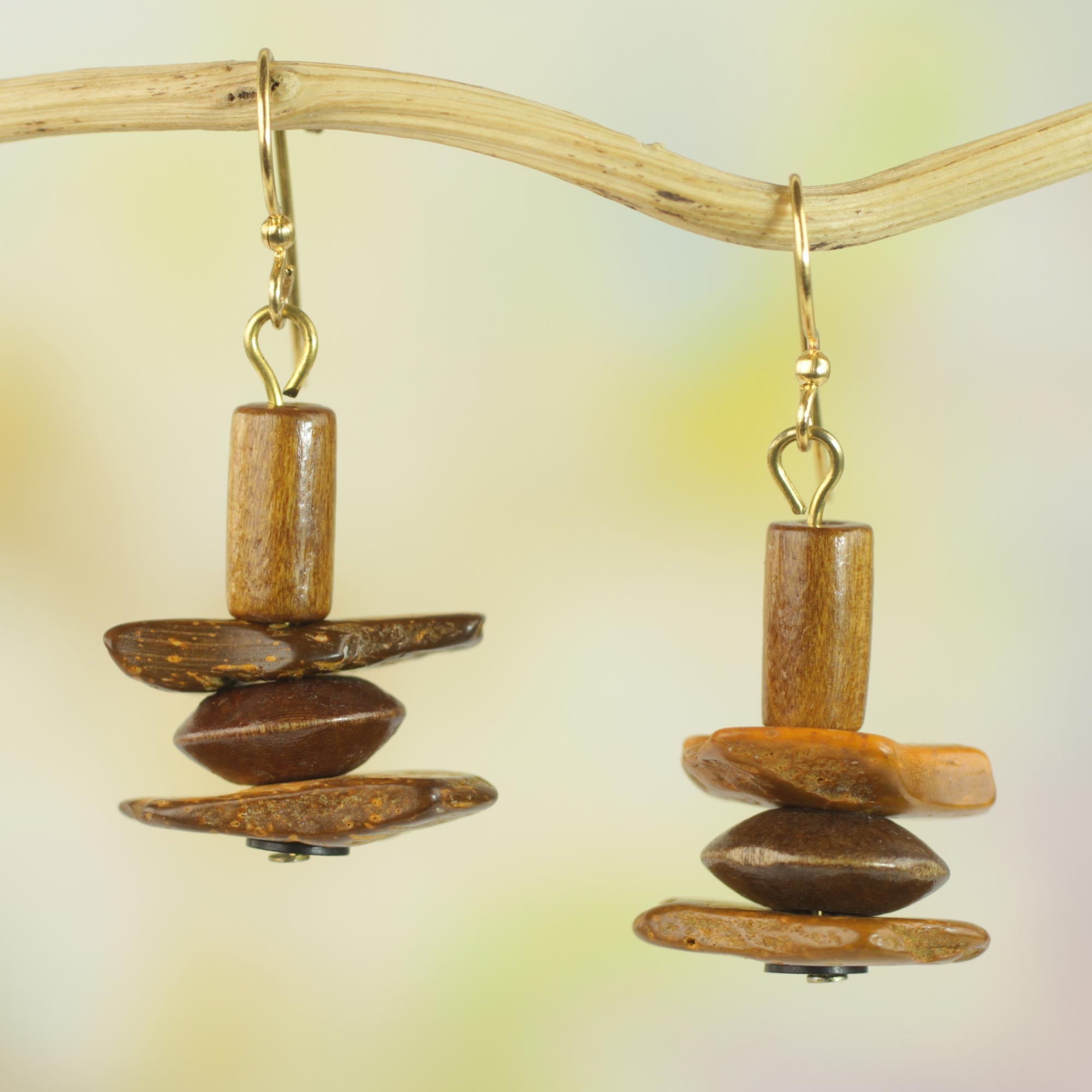 Premium Sika Ghanaian Handcrafted Wood & Coconut Shell Dangle Earrings