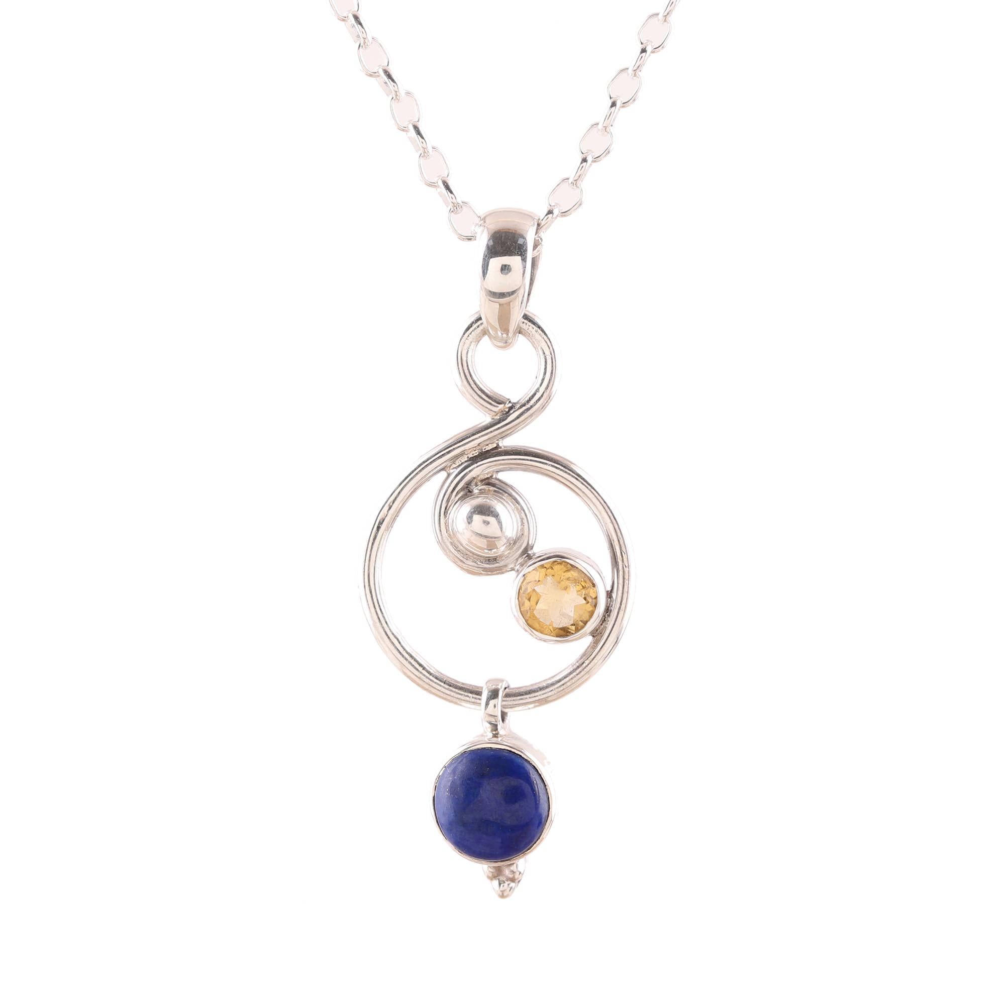 Premium Swirling Royal Lapis Lazuli and Citrine Necklace - Handcrafted in India