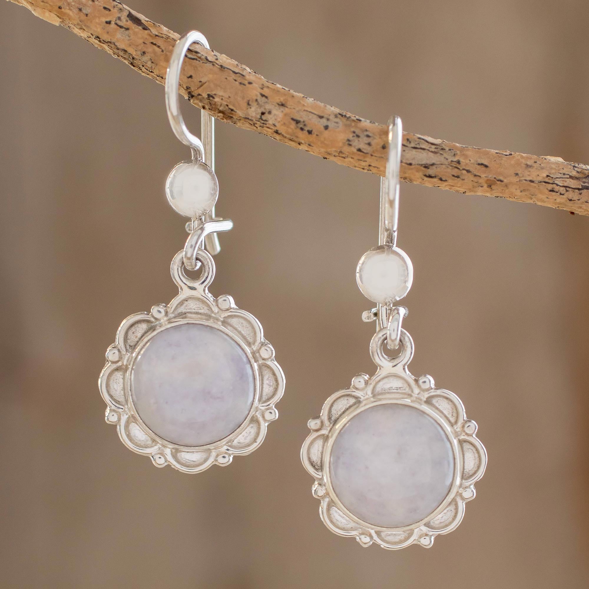 Premium Lilac Jade Silver Dangle Earrings - Handcrafted Elegance