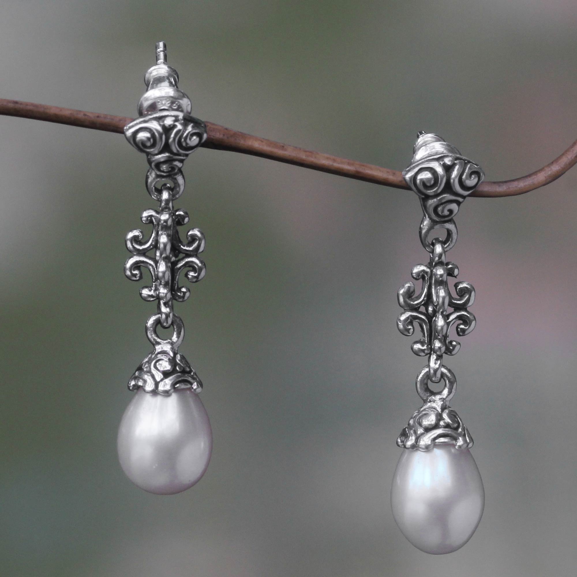 Premium Sacred Dance Cultured Pearl Dangle Earrings in Sterling Silver