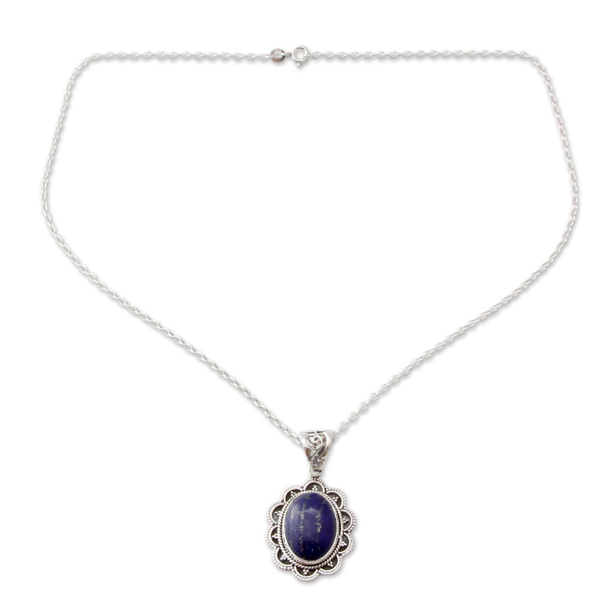 Premium Lapis Lazuli and Silver Pendant Necklace - Handcrafted Elegance