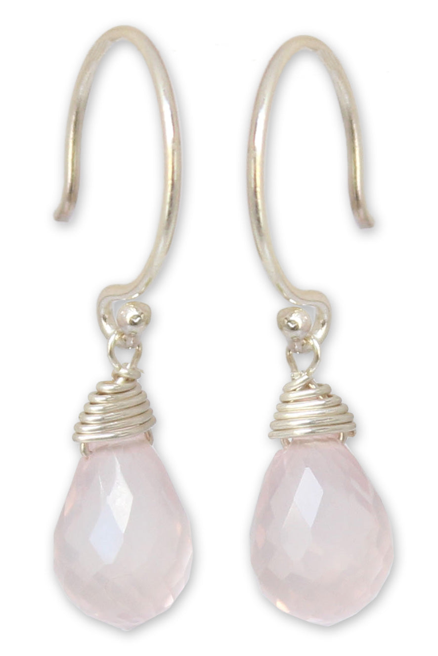 Premium Rose Quartz & Silver Earrings – Enchanted Dewdrops Collection