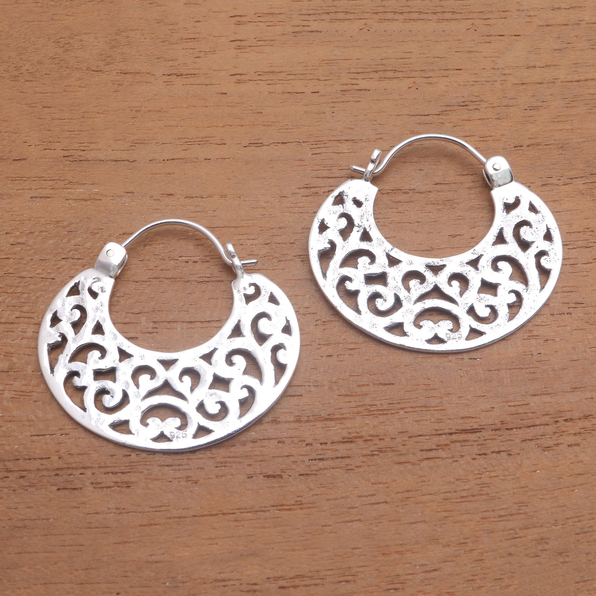 Premium Bali Artisan Sterling Silver Openwork Hoop Earrings