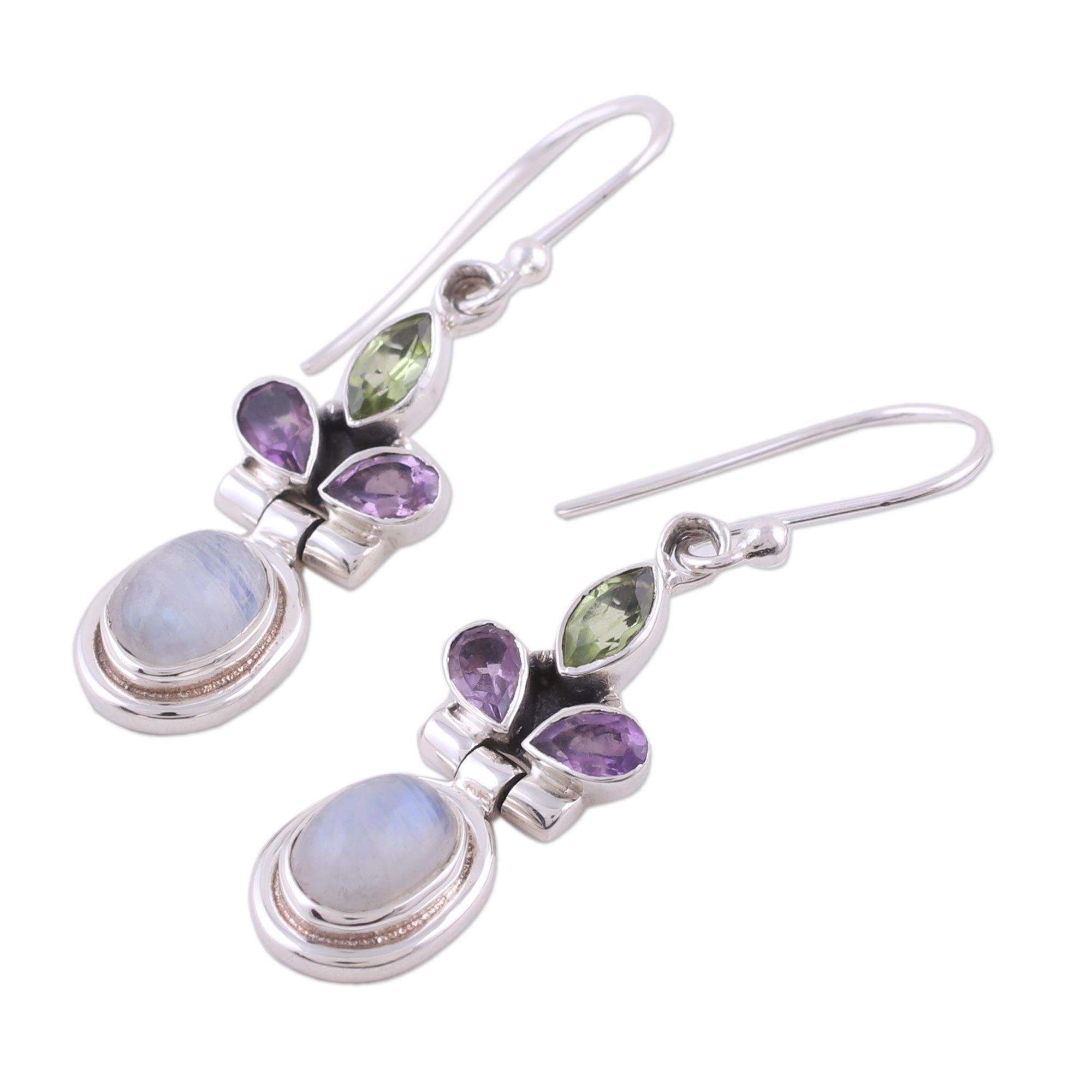 Ultimate Elegance Multi-Gem Sterling Silver Dangle Earrings