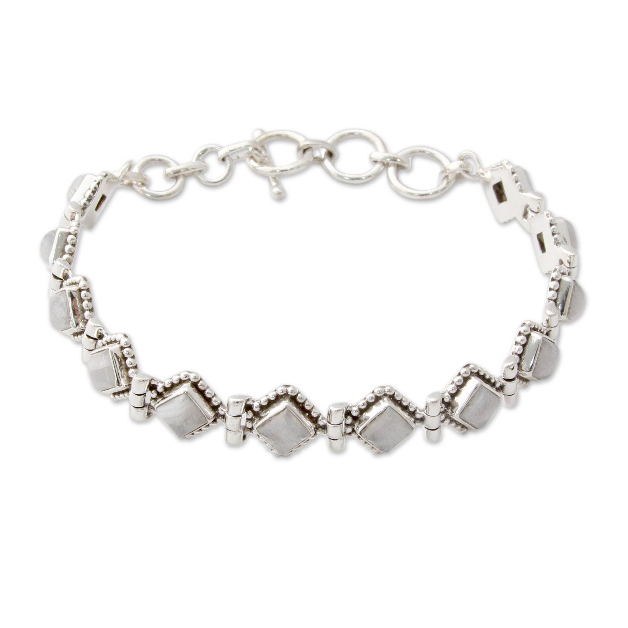 Premium Handcrafted Rainbow Moonstone Sterling Silver Tennis Bracelet - Misty Diamonds Collection