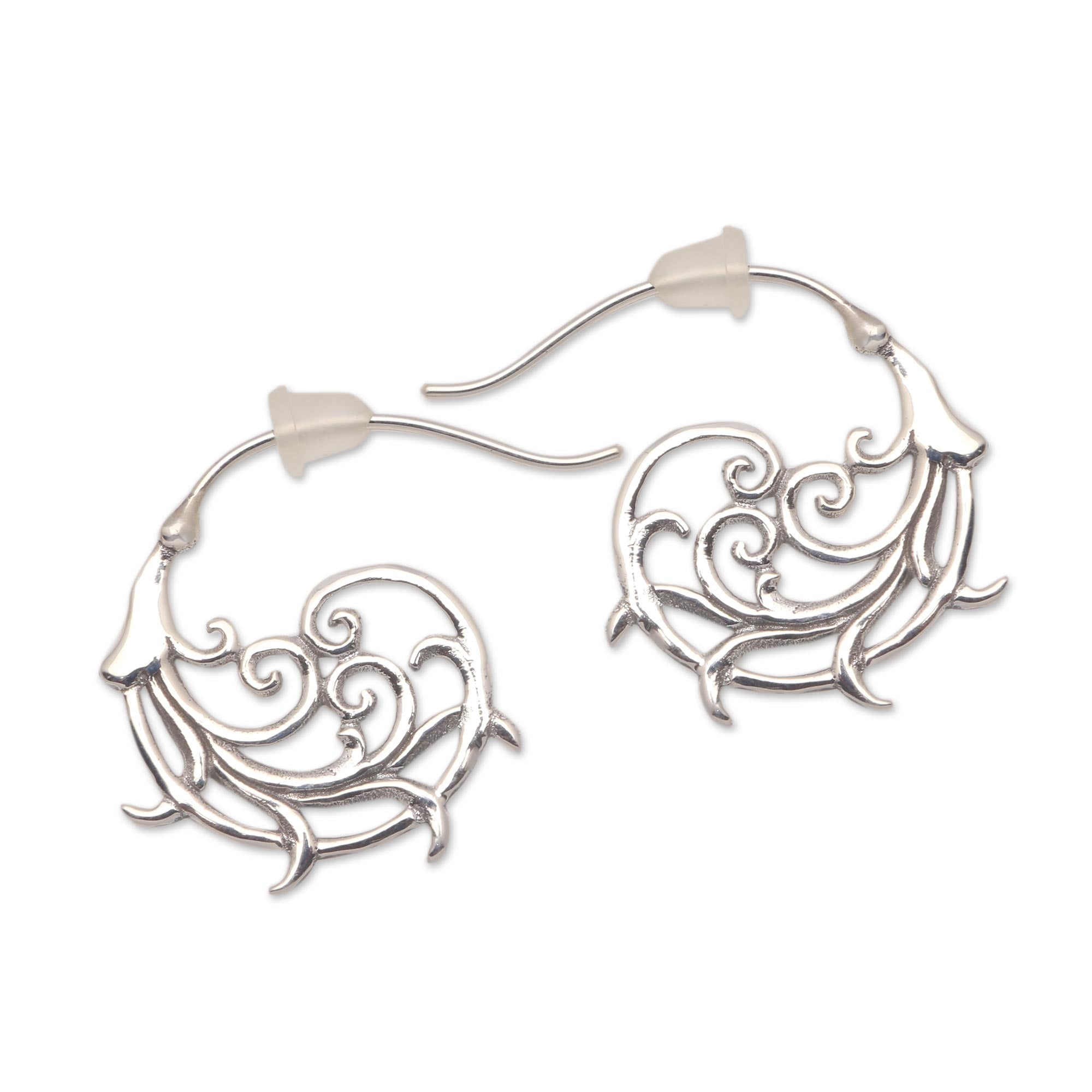 Premium Jolly Curls Openwork Sterling Silver Half-Hoop Earrings