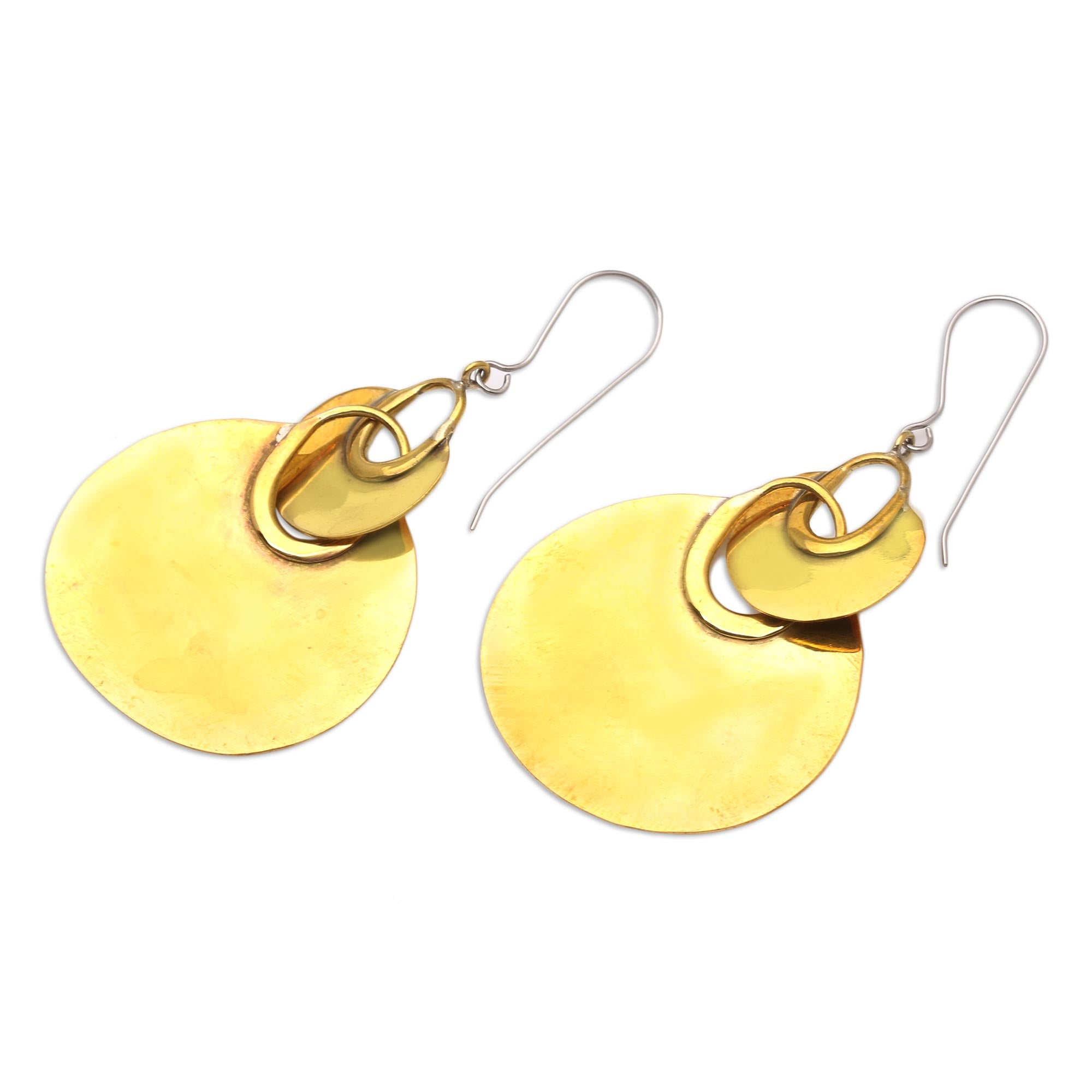 Premium Shimmering Fan Brass Dangle Earrings - Handcrafted Elegance