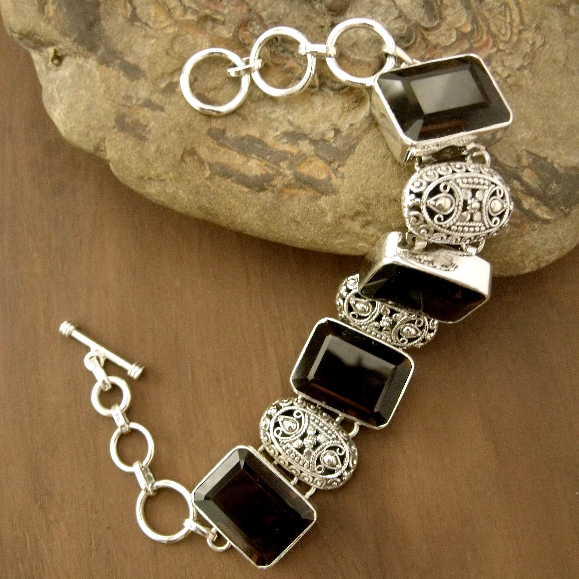 Premium Song of India Sterling Silver Bracelet with Smoky Quartz – Timeless Elegance