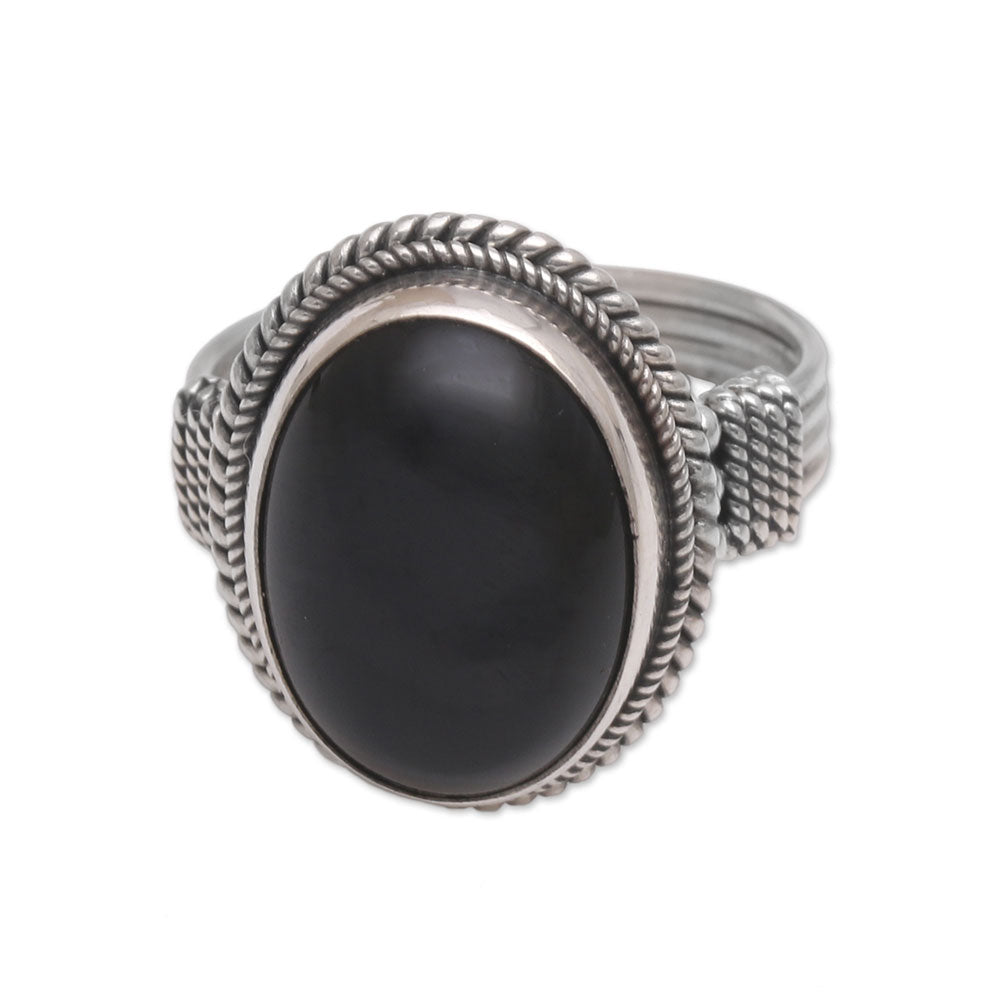 Premium Handmade Onyx & Sterling Silver Cocktail Ring – Balinese Artisan Craft