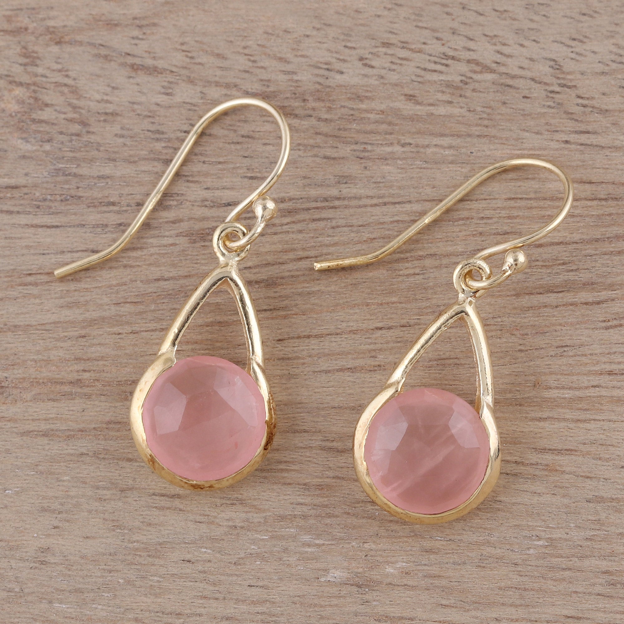 Premium Gold Plated Rose Quartz Dangle Earrings - Elegant Indian Design