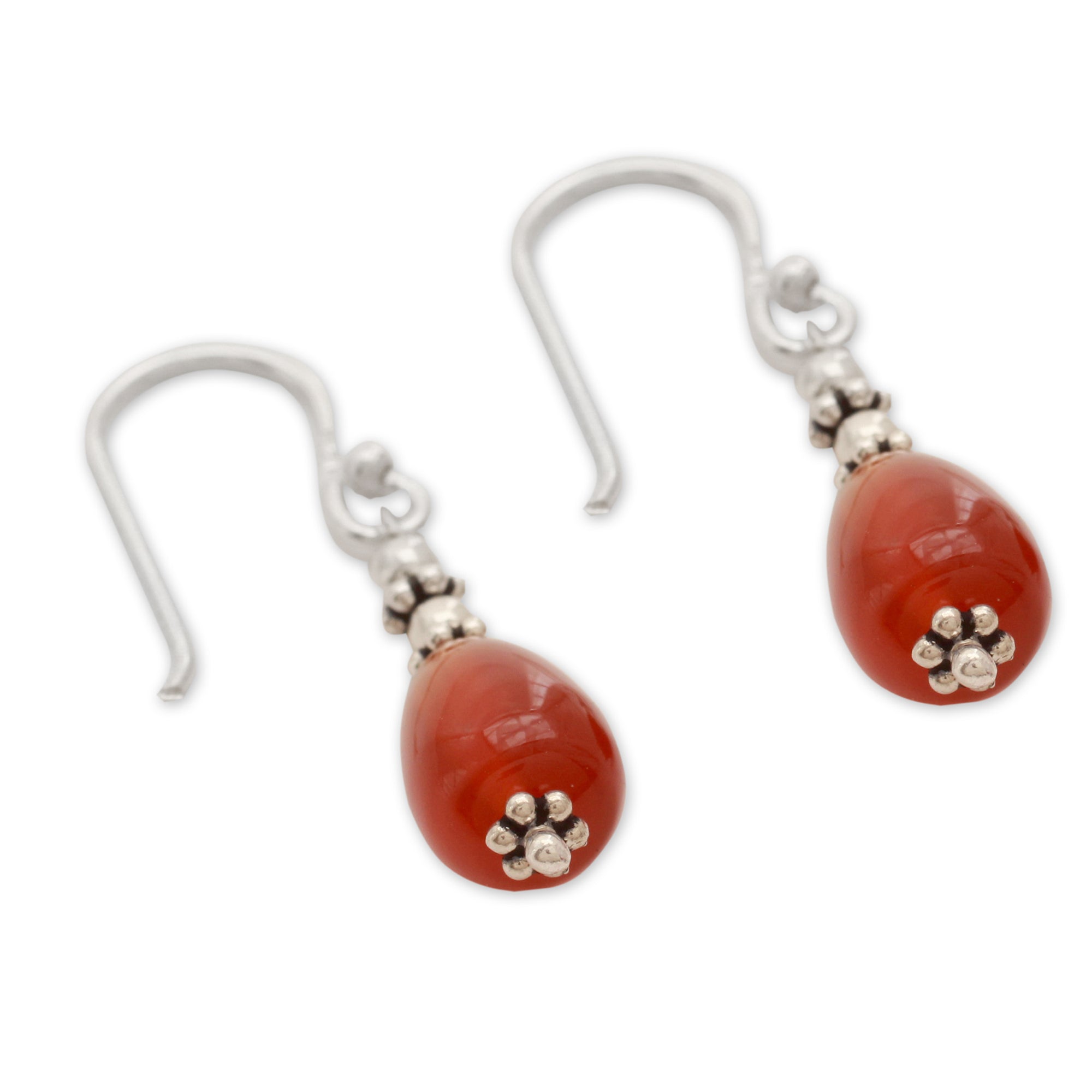 Premium Fire Silver Dangle Earrings - Carnelian Birthstone Jewelry