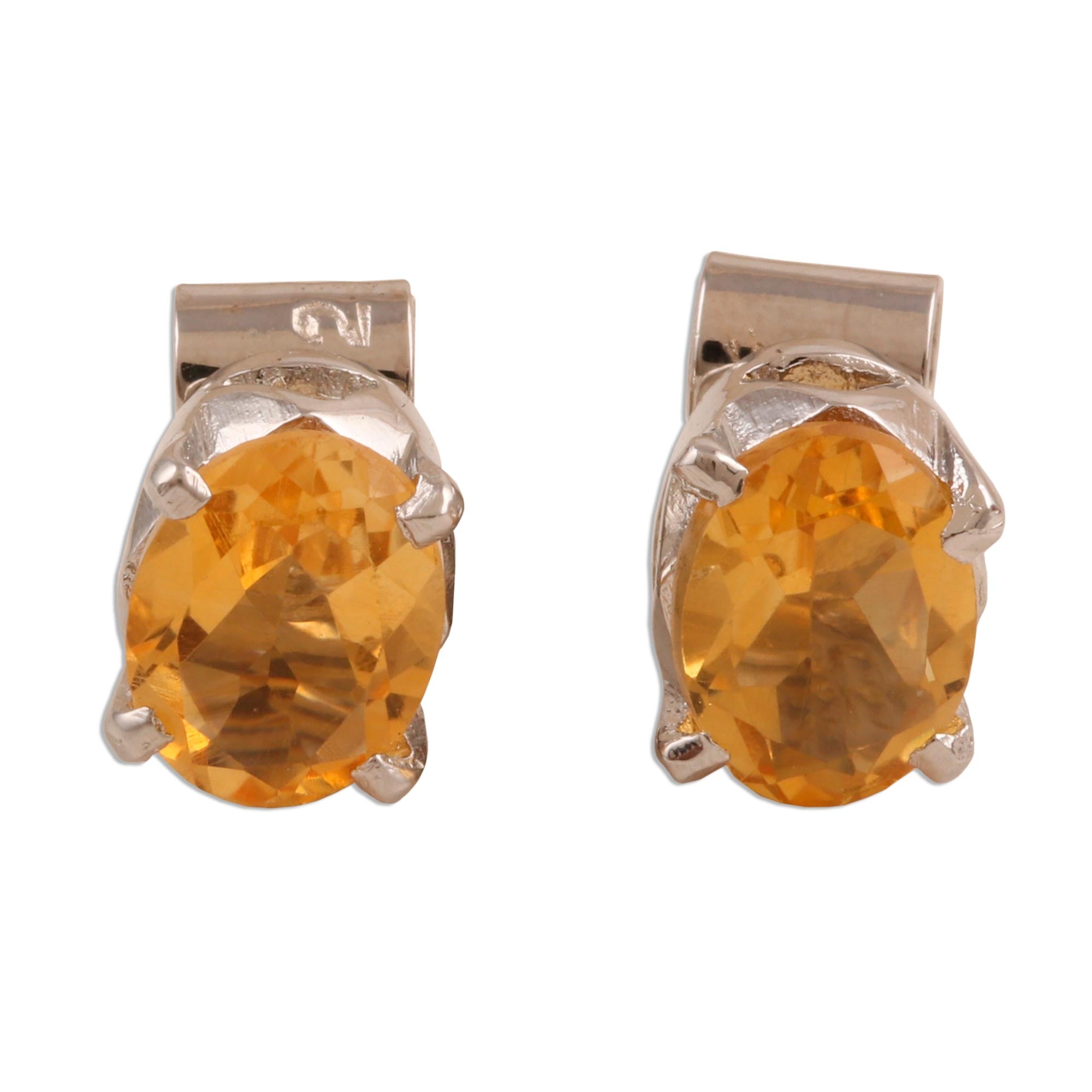 Premium Citrine Birthstone Stud Earrings - Handcrafted in India