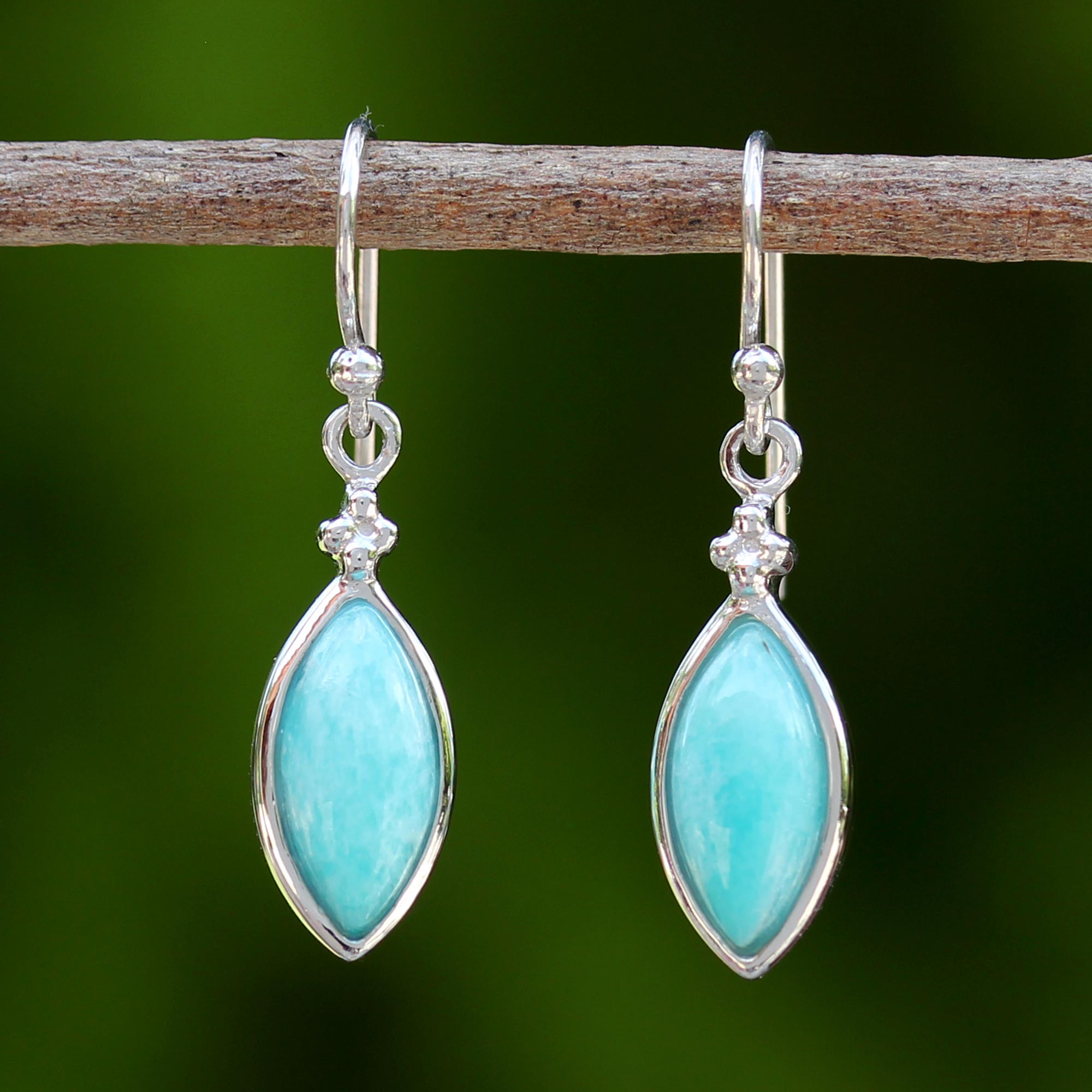 Premium Rhodium Plated Sterling Silver Dangle Earrings with Reconstituted Turquoise