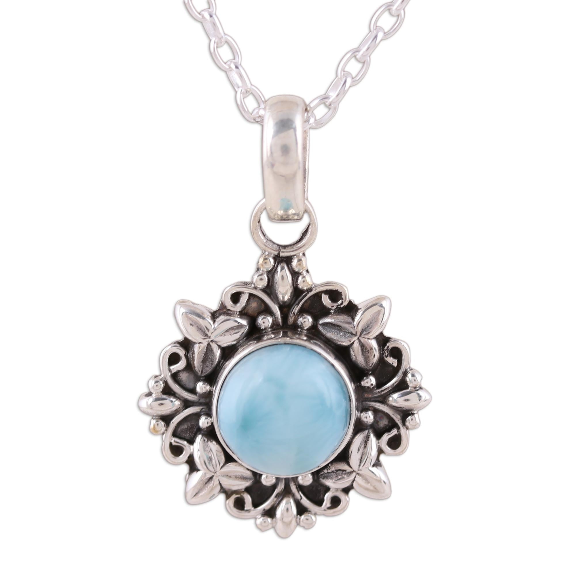 Premium Ethereal Eden Larimar Pendant Necklace - Handcrafted Sterling Silver Jewelry