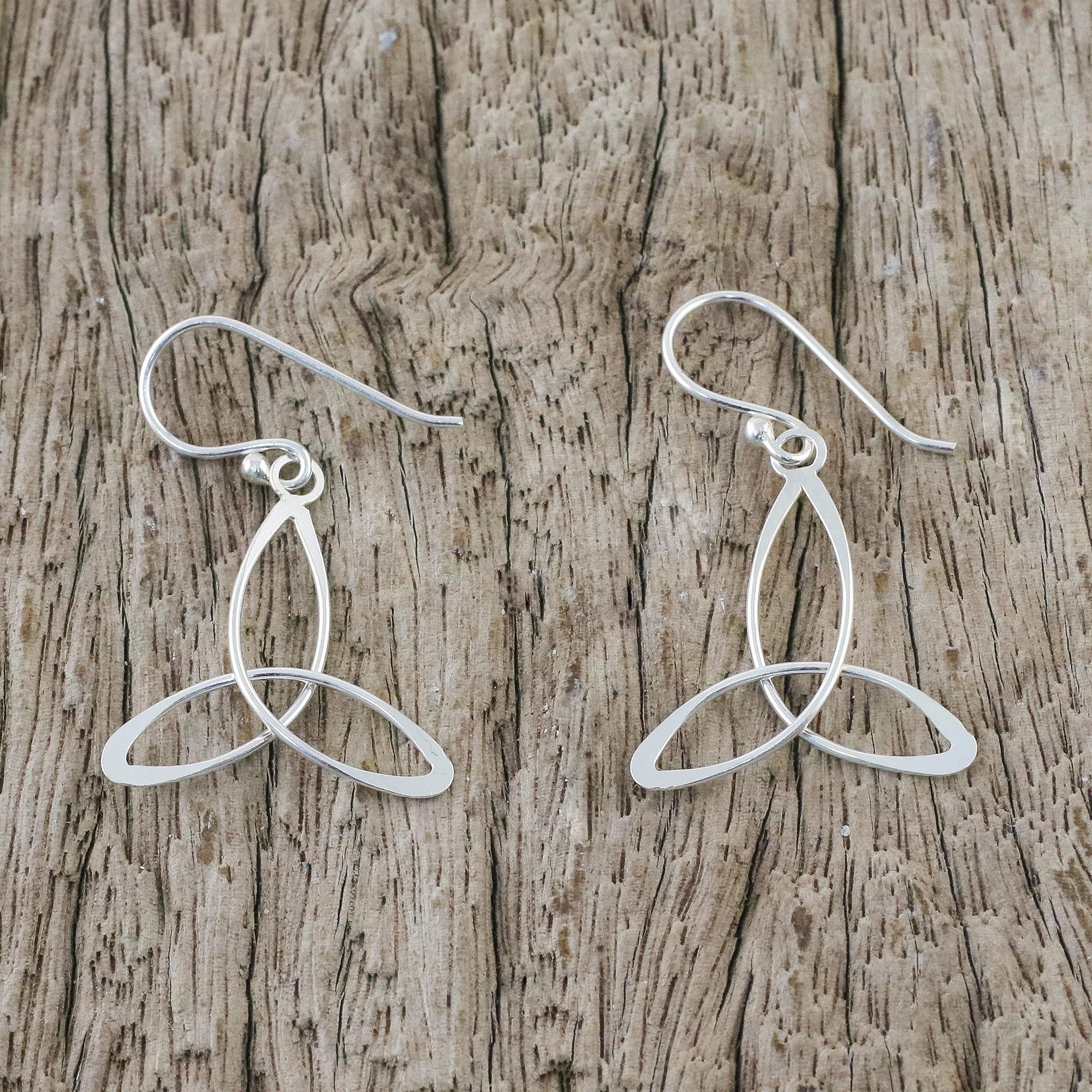 Premium Triangle Twist Sterling Silver Dangle Earrings – Handcrafted in Thailand