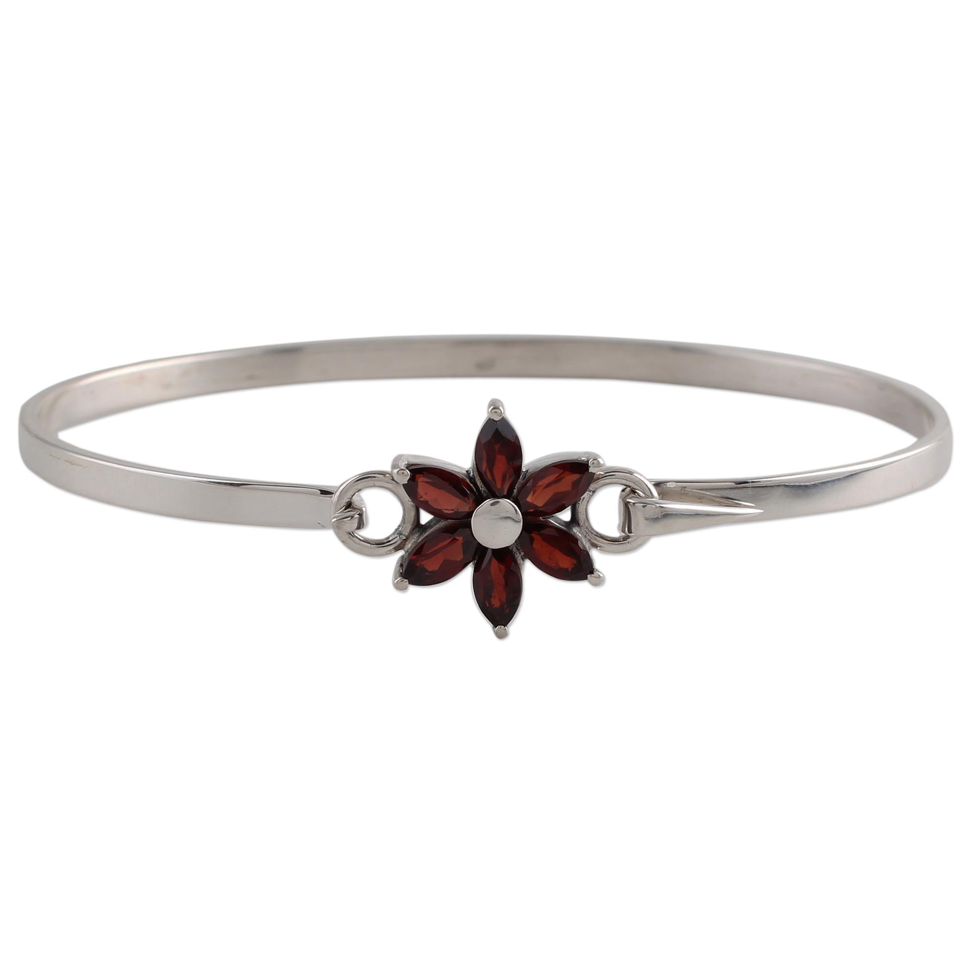 Premium Marquise Garnet Floral Bracelet - Handcrafted Sterling Silver Jewelry from India