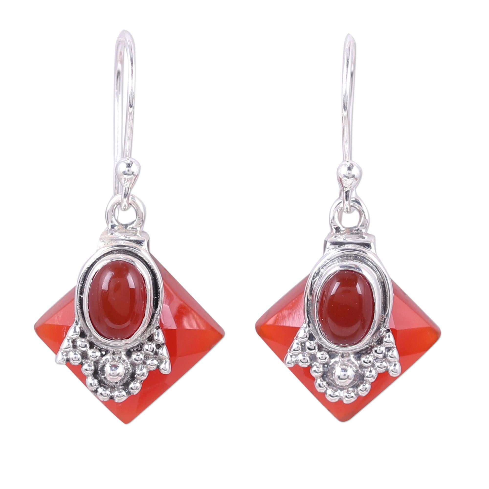 Premium Delhi Sunset Multi-Gem Carnelian Hook Earrings - Handcrafted Elegance