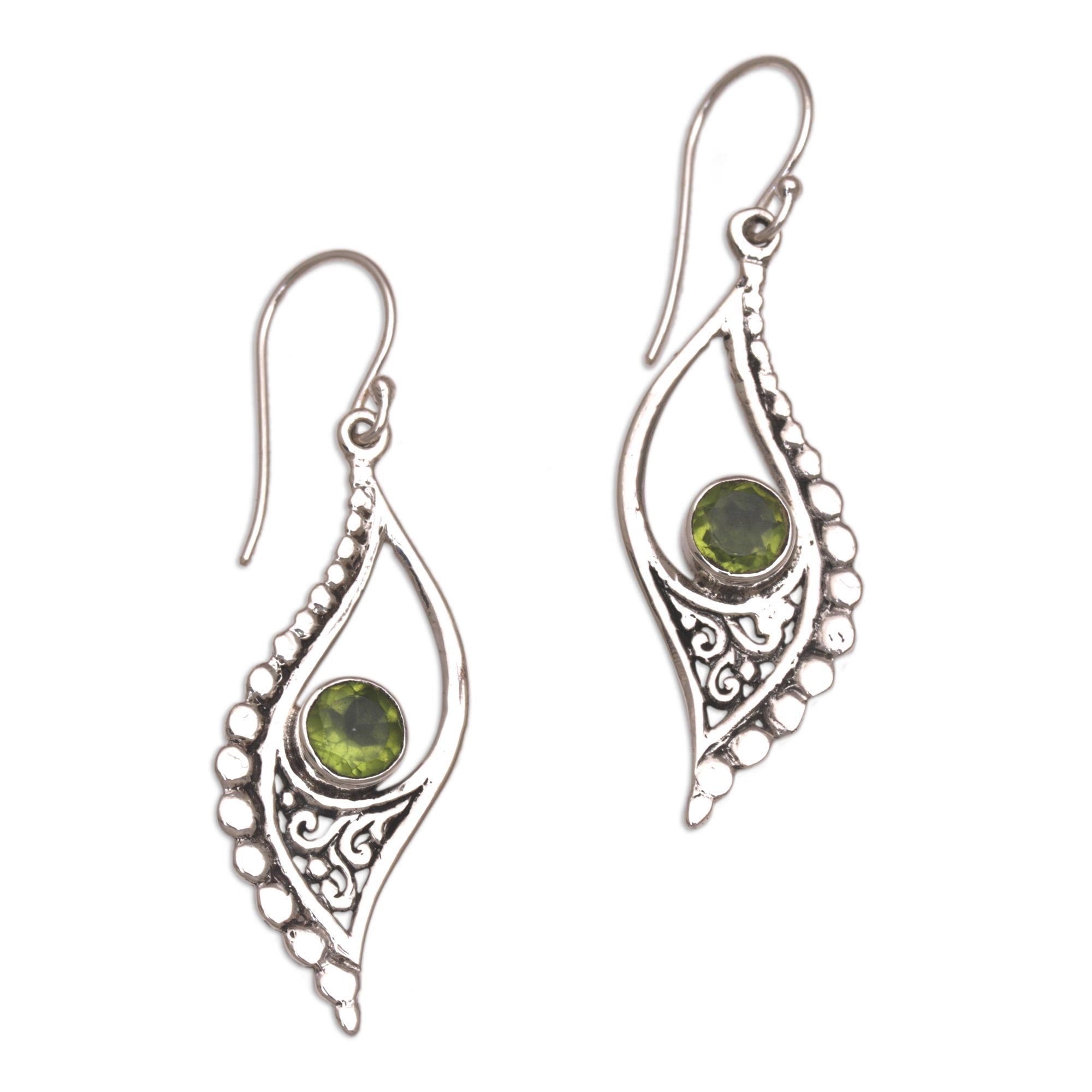 Premium Bali Jungle Dew Peridot Sterling Silver Dangle Earrings - Handcrafted Elegance